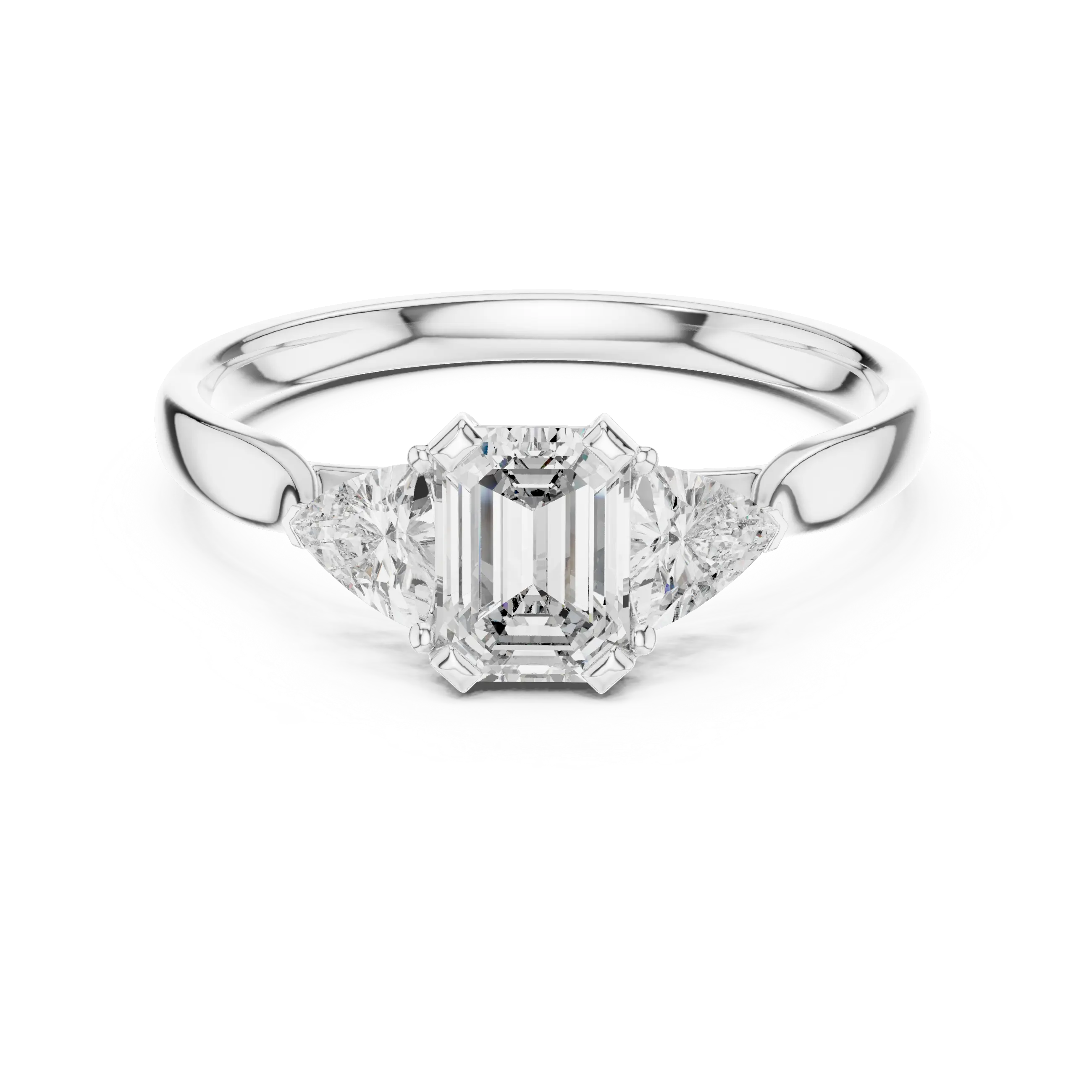 MJR081 - Emerald Center Three Stone Ring with Trapezoid Sides