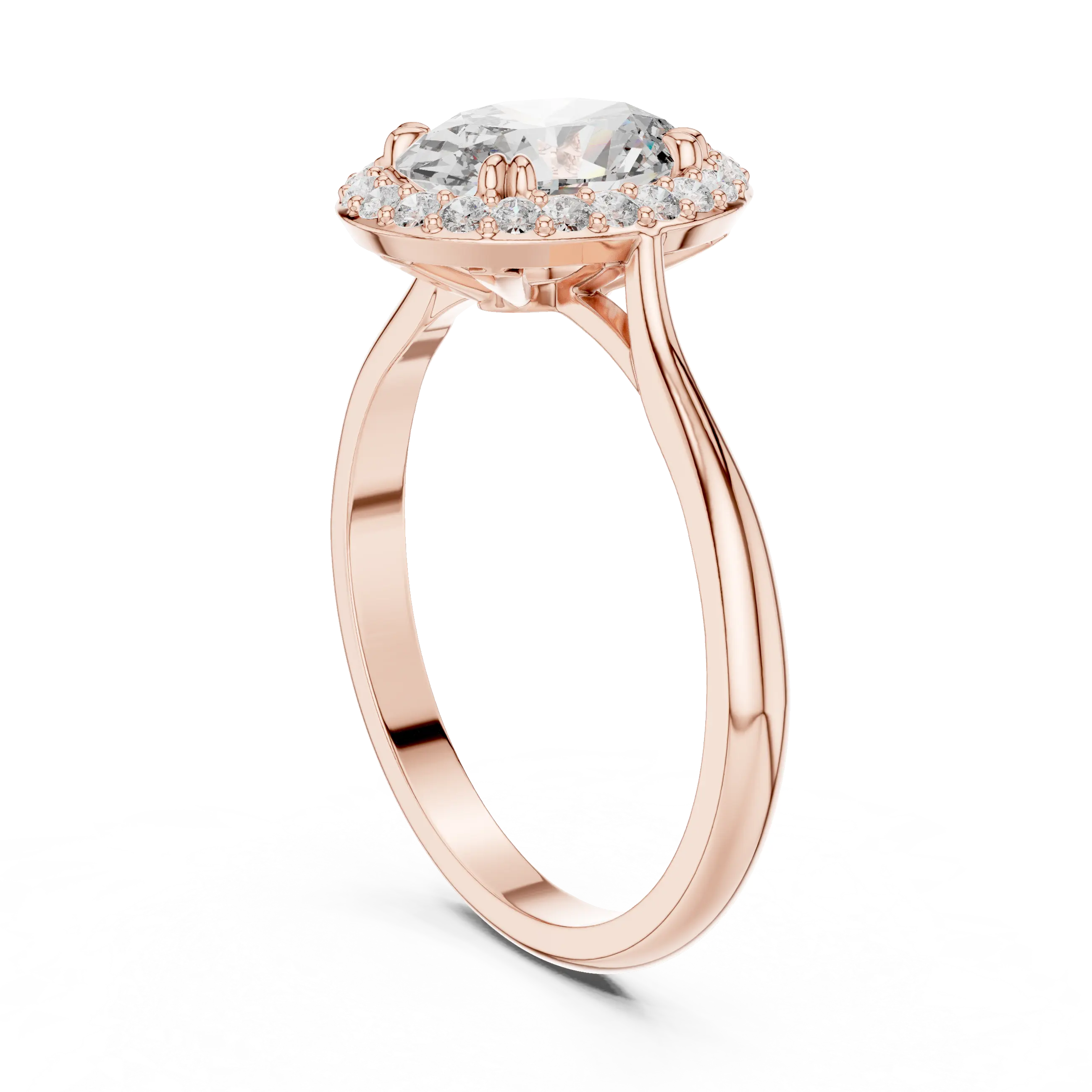 MJR0107 - Oval Halo Solitaire Ring on Tapered High-Polish Band