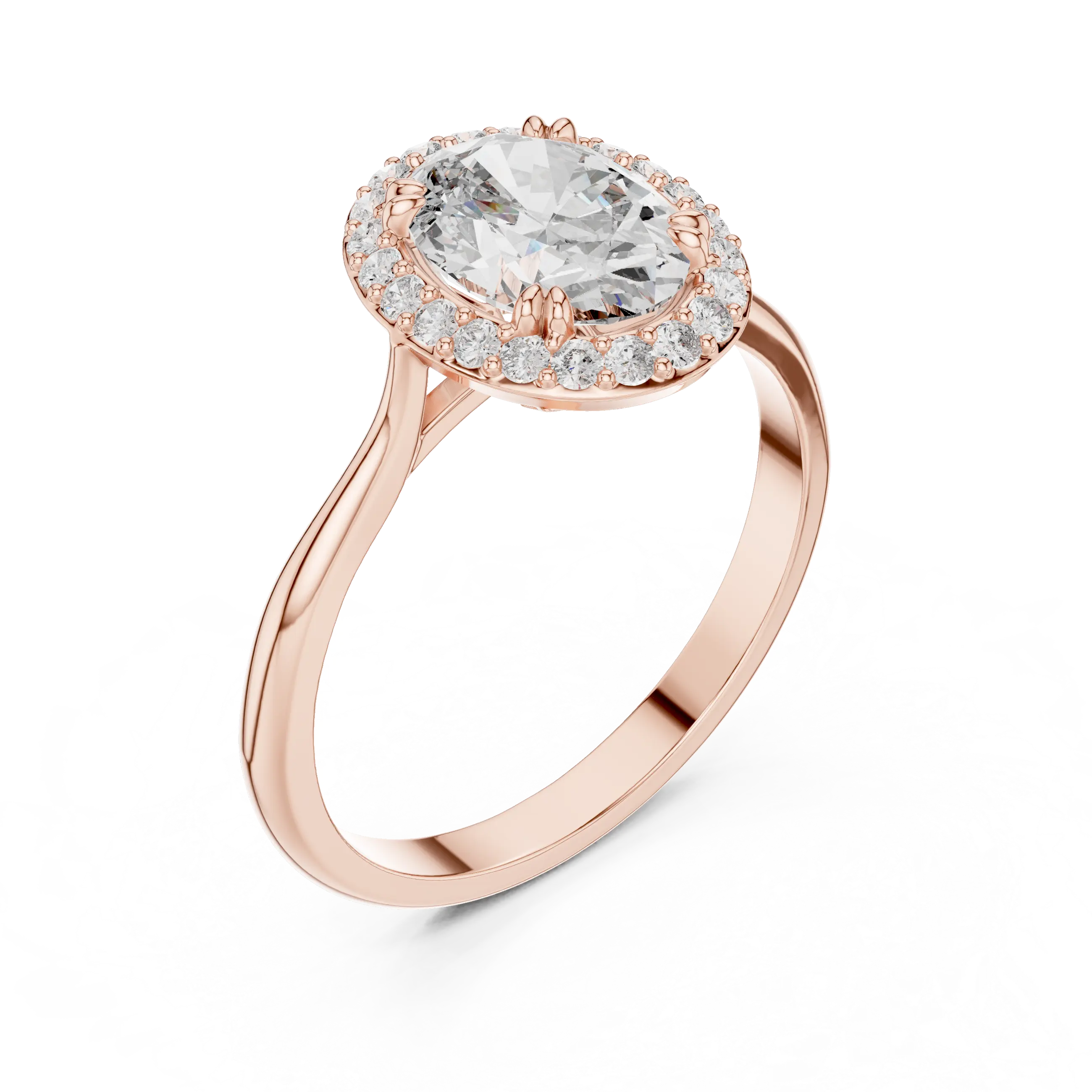 MJR0107 - Oval Halo Solitaire Ring on Tapered High-Polish Band