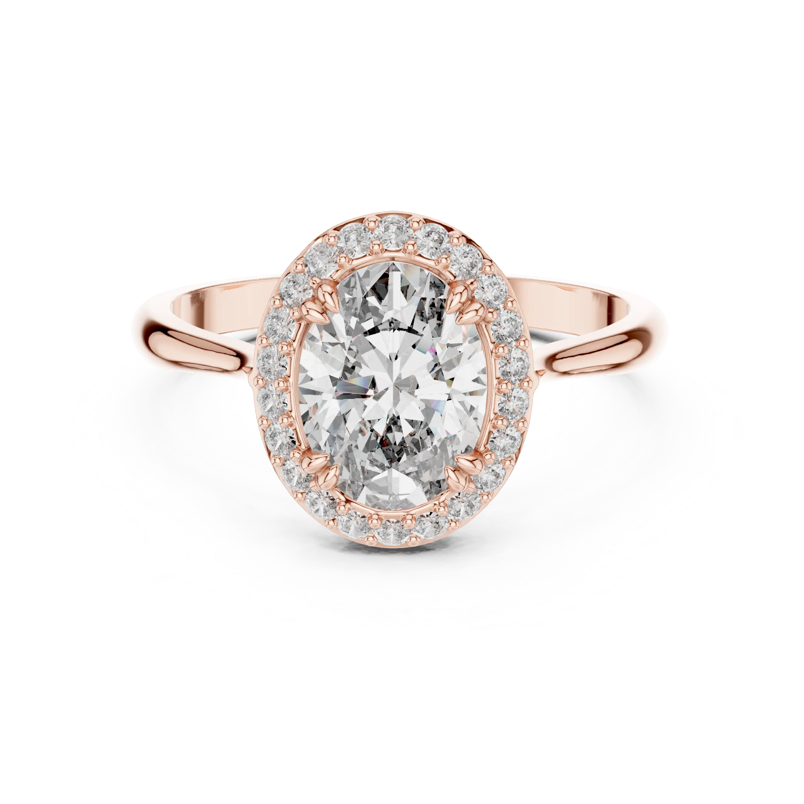 MJR0107 - Oval Halo Solitaire Ring on Tapered High-Polish Band