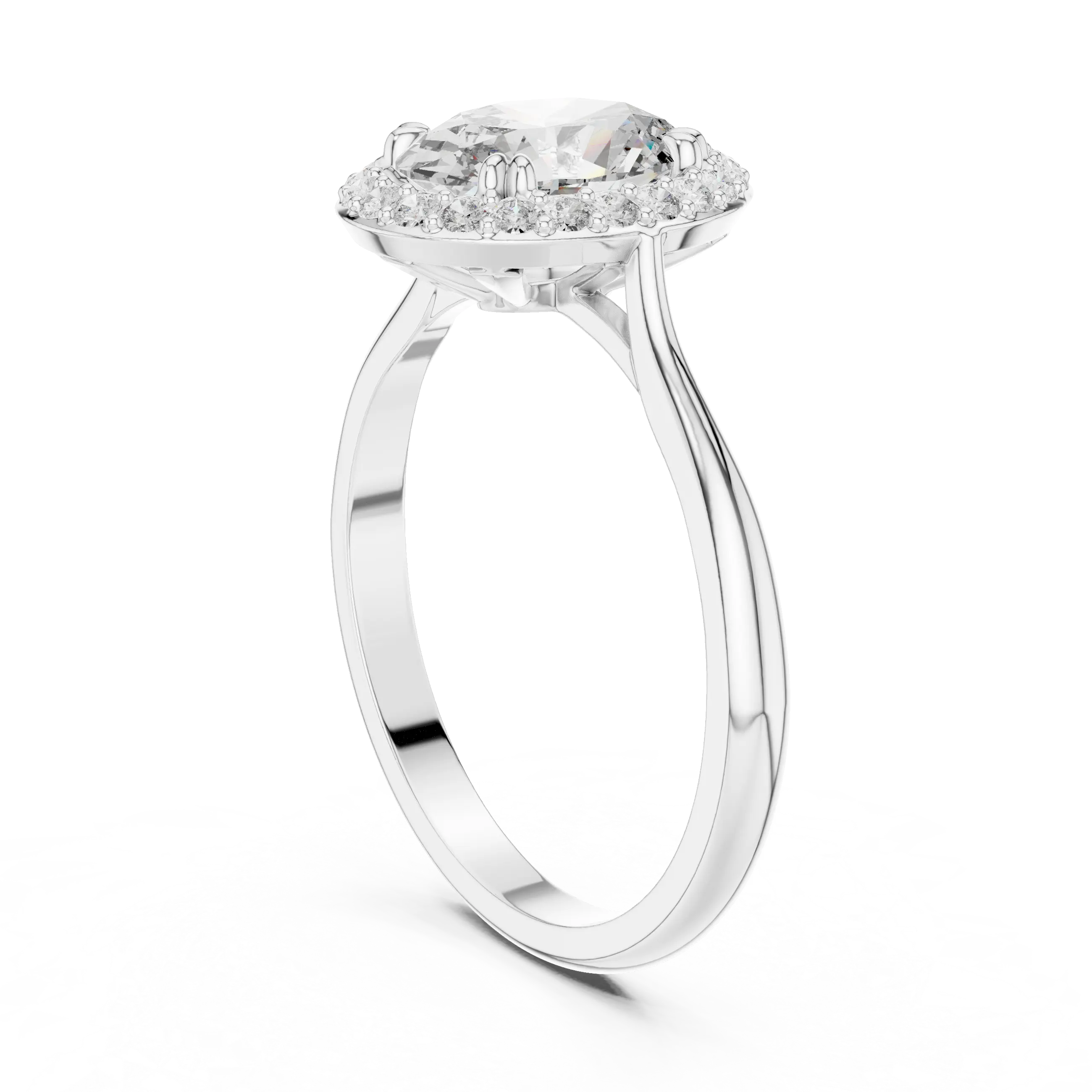 MJR0107 - Oval Halo Solitaire Ring on Tapered High-Polish Band