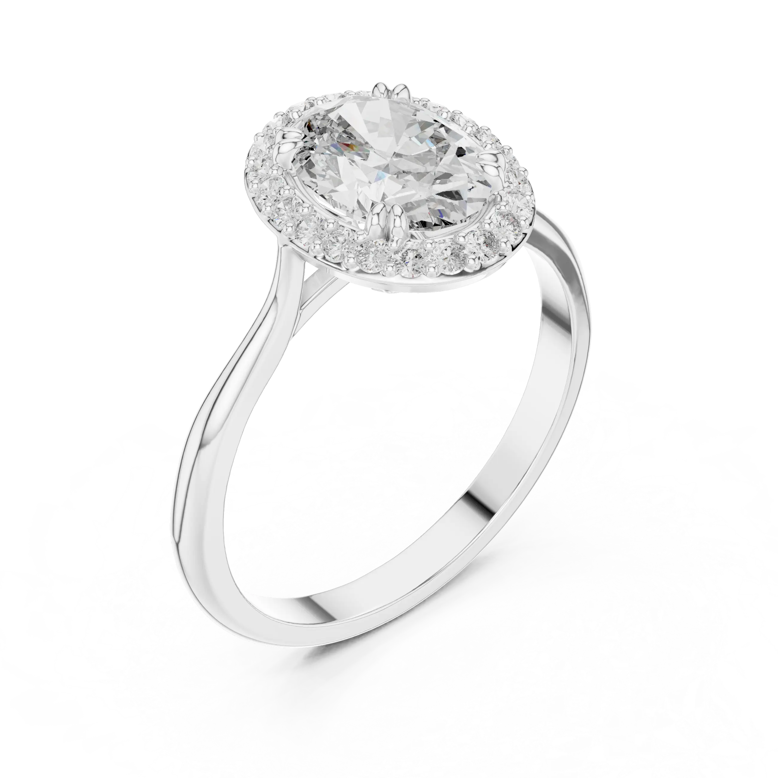 MJR0107 - Oval Halo Solitaire Ring on Tapered High-Polish Band