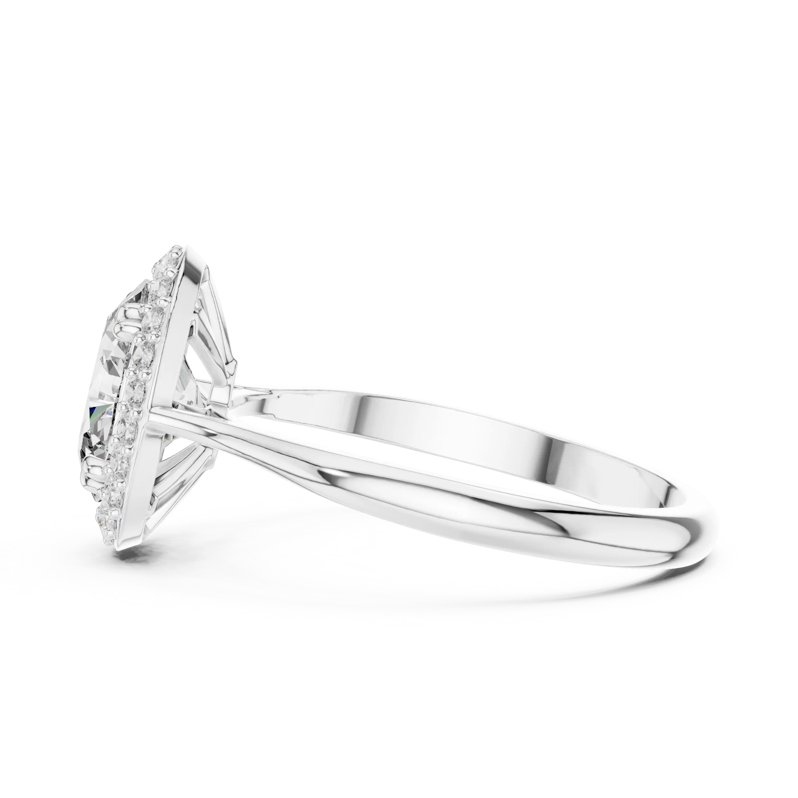 MJR0107 - Oval Halo Solitaire Ring on Tapered High-Polish Band