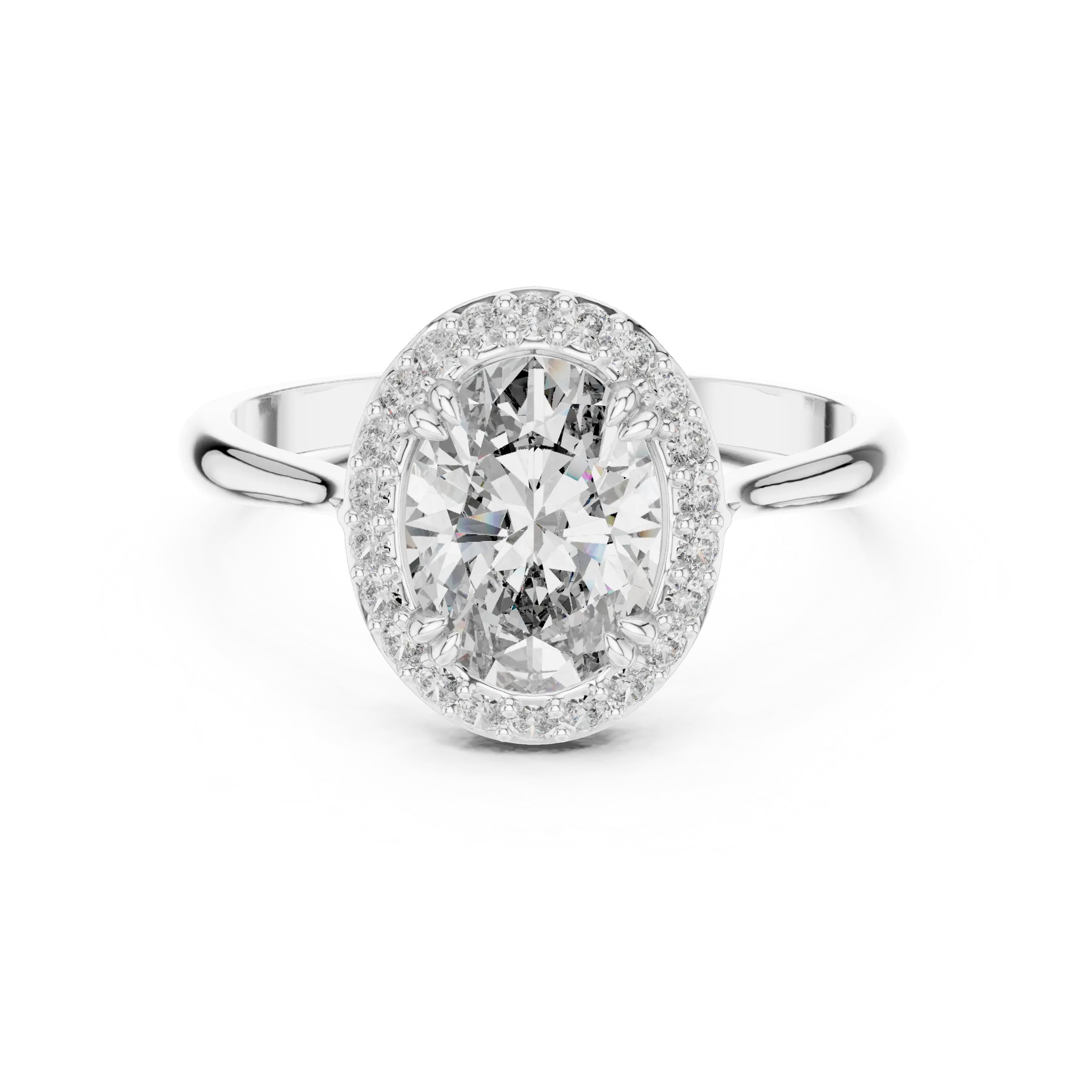 MJR0107 - Oval Halo Solitaire Ring on Tapered High-Polish Band