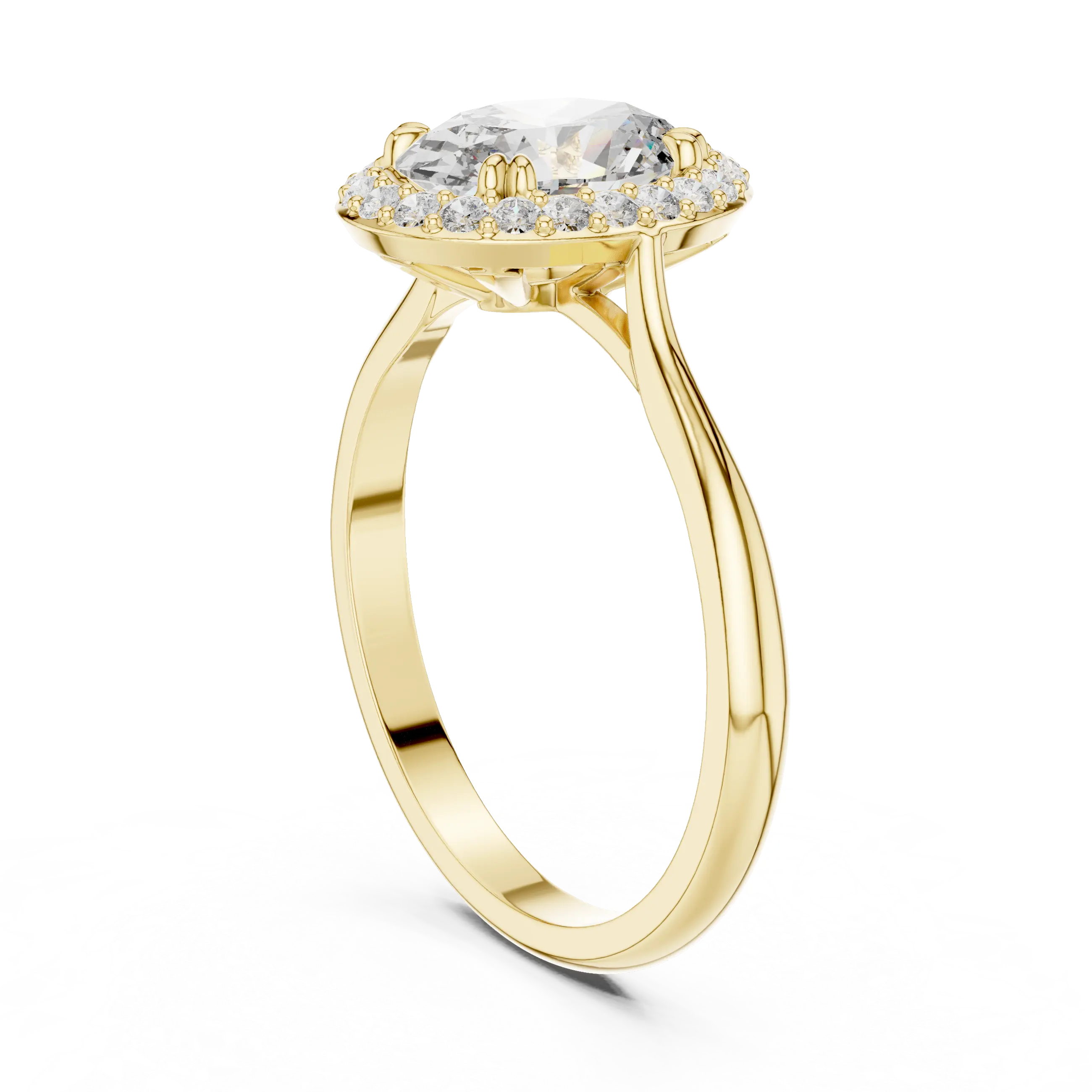 MJR0107 - Oval Halo Solitaire Ring on Tapered High-Polish Band