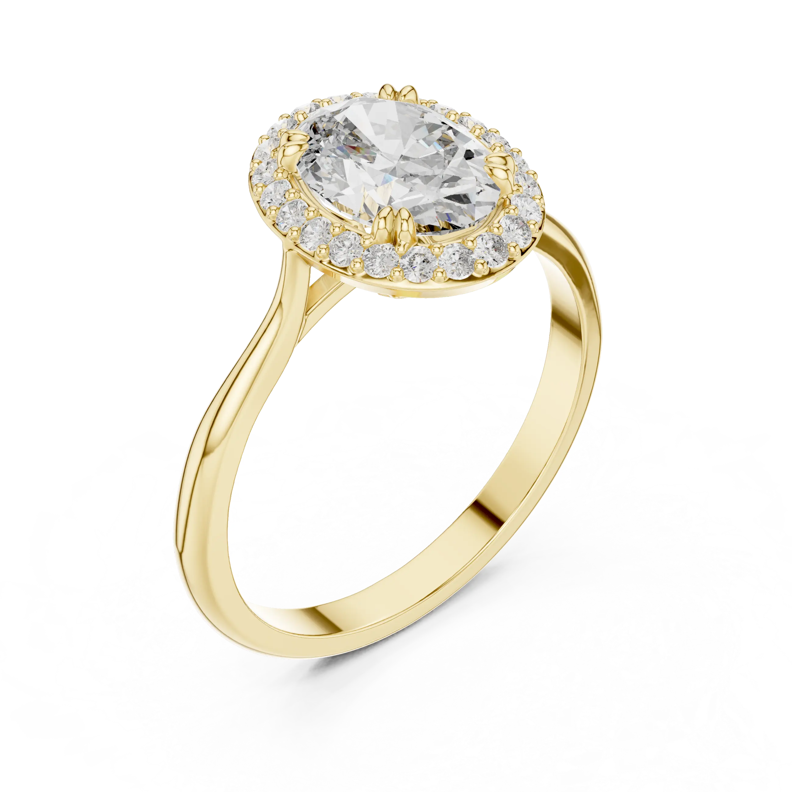MJR0107 - Oval Halo Solitaire Ring on Tapered High-Polish Band