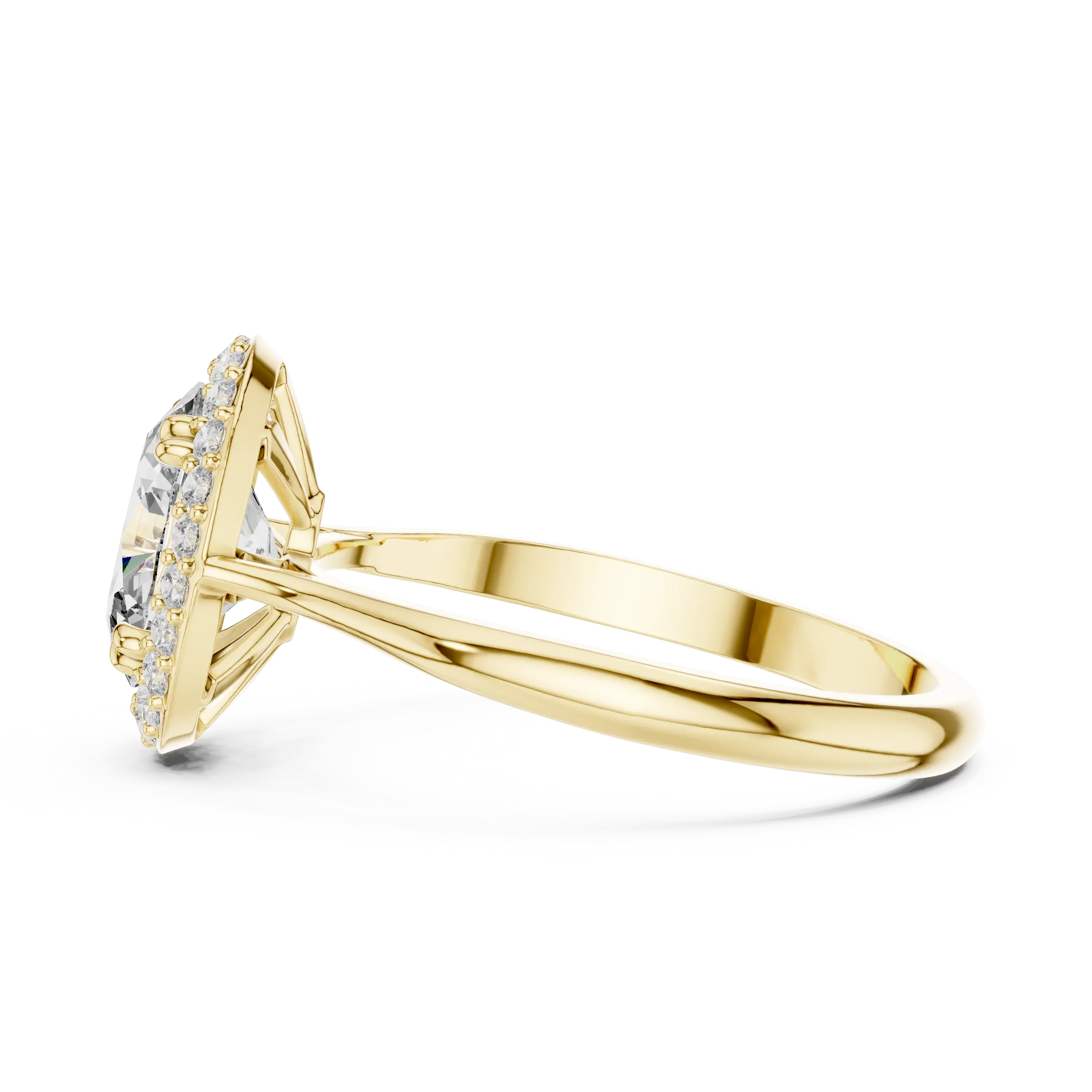 MJR0107 - Oval Halo Solitaire Ring on Tapered High-Polish Band