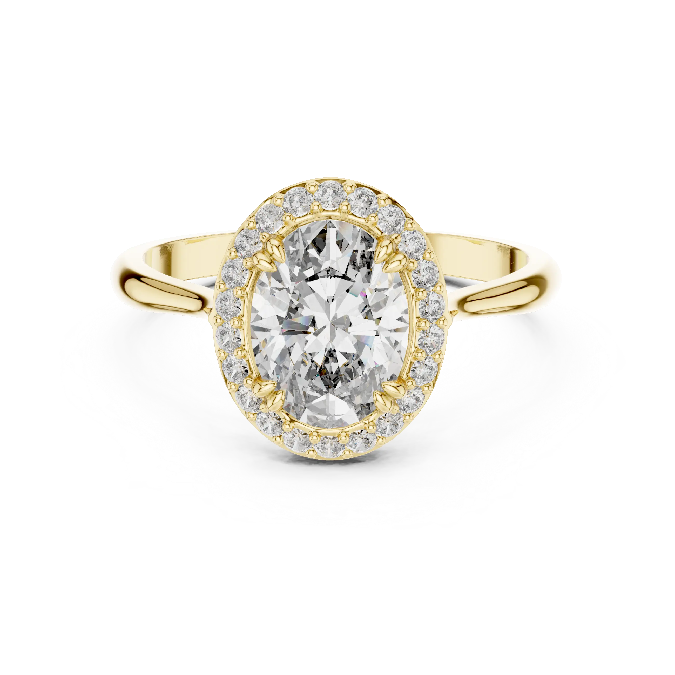 MJR0107 - Oval Halo Solitaire Ring on Tapered High-Polish Band