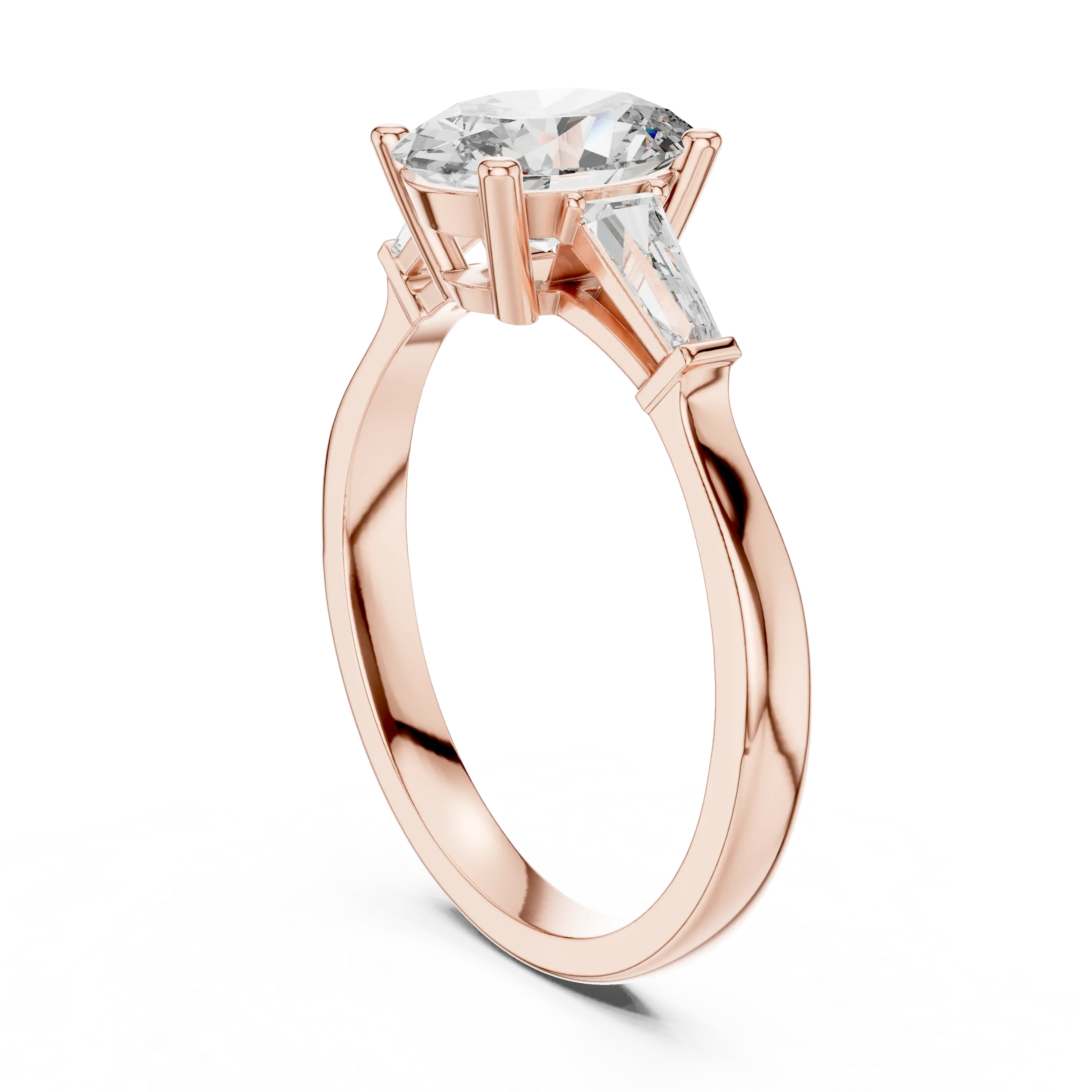 MJR082 - Oval Center Three Stone Ring with Tapered Baguettes