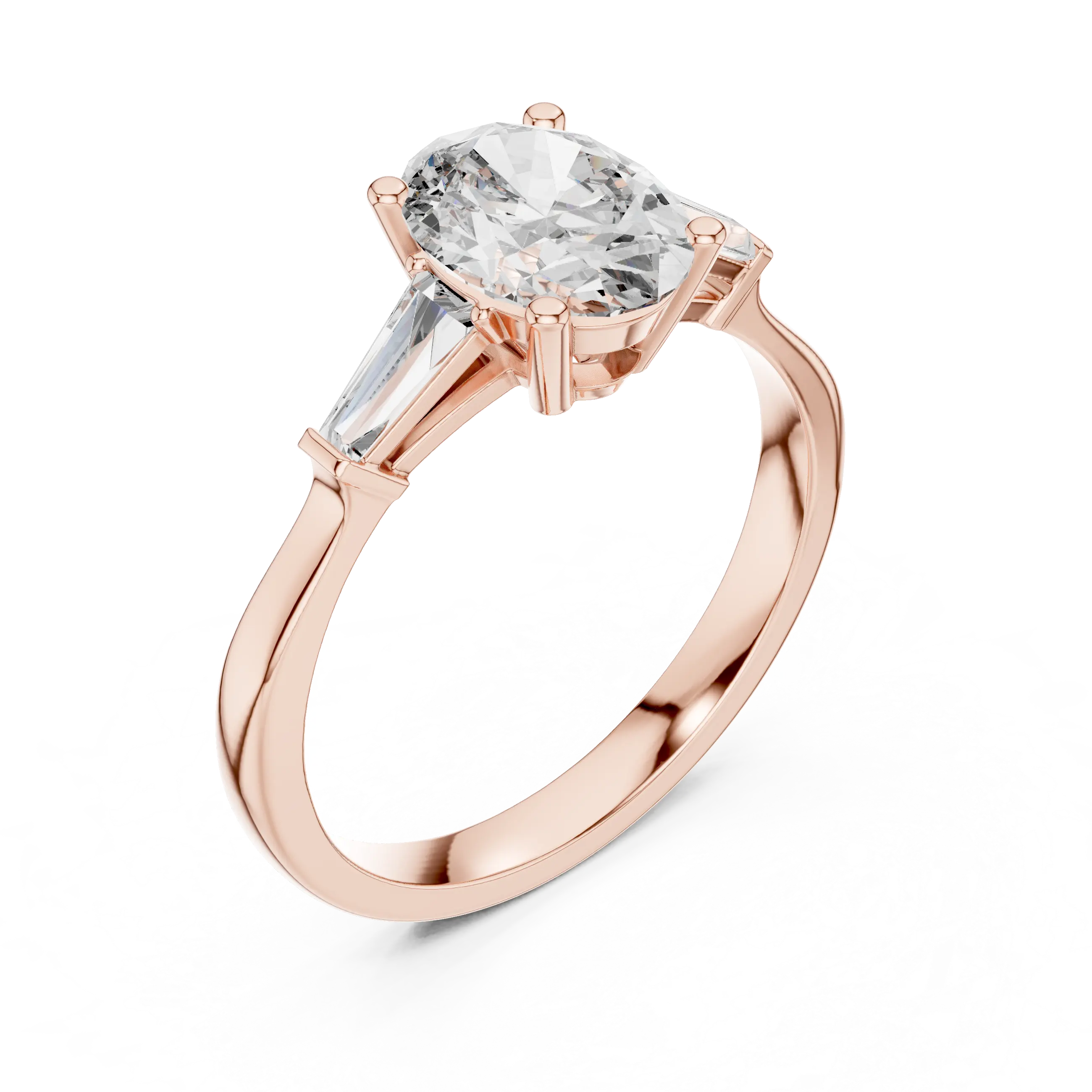 MJR082 - Oval Center Three Stone Ring with Tapered Baguettes
