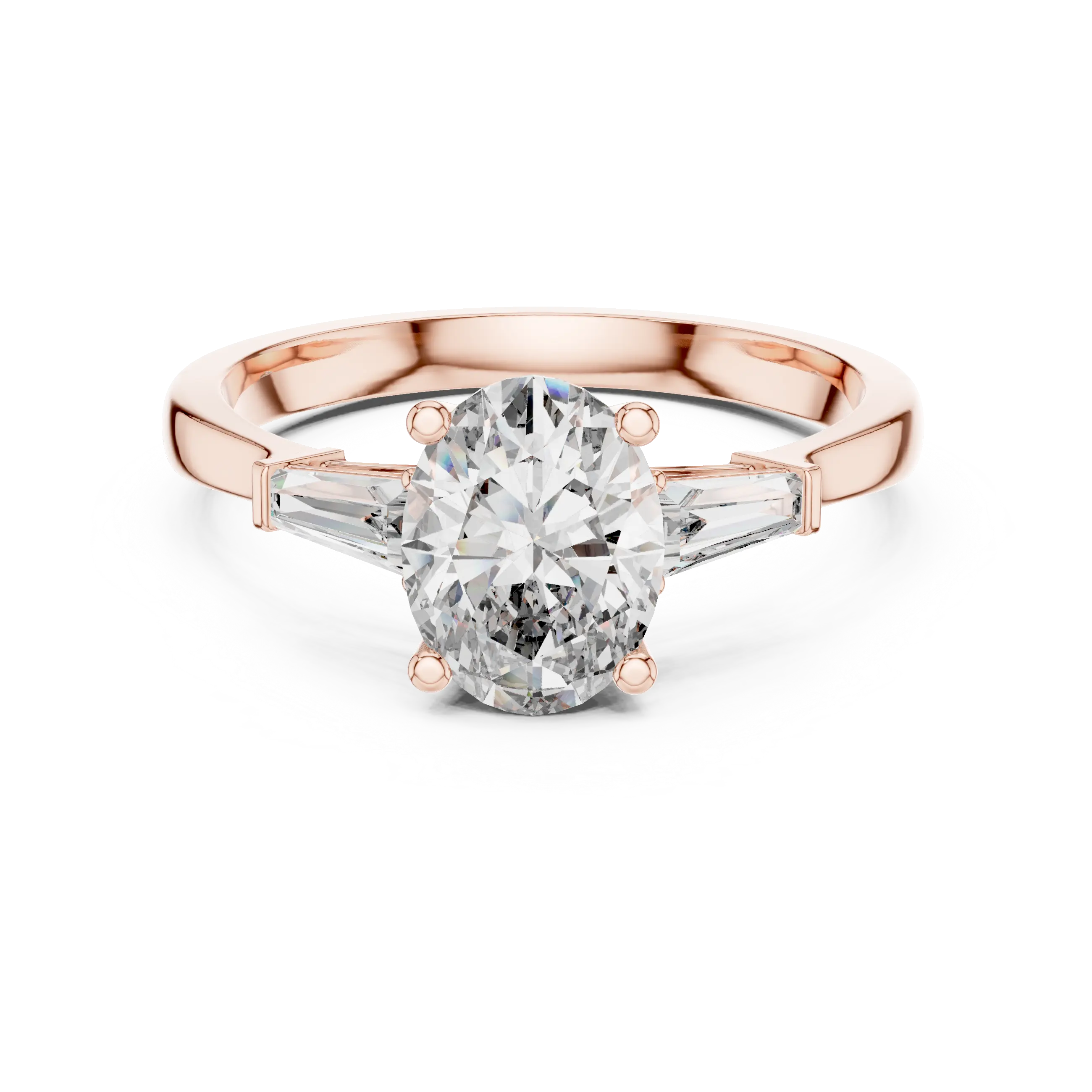 MJR082 - Oval Center Three Stone Ring with Tapered Baguettes