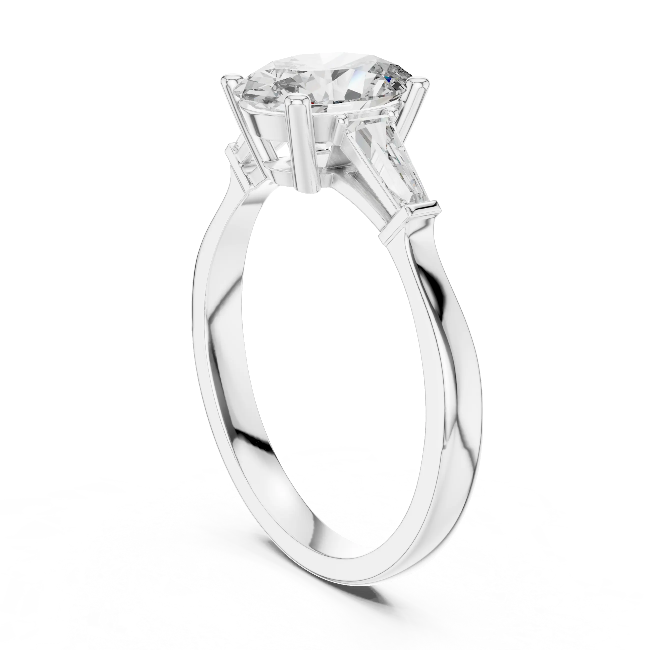 MJR082 - Oval Center Three Stone Ring with Tapered Baguettes