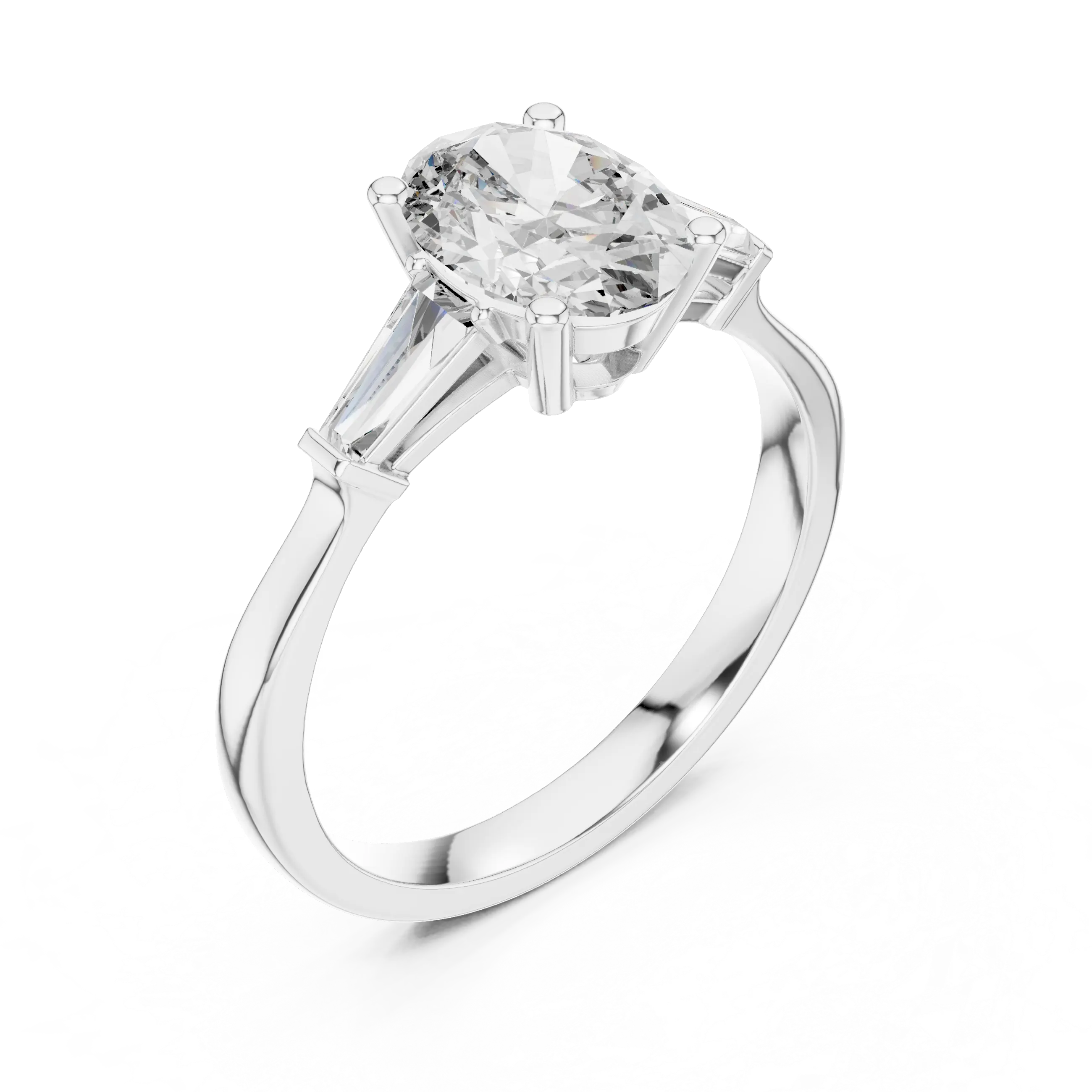 MJR082 - Oval Center Three Stone Ring with Tapered Baguettes