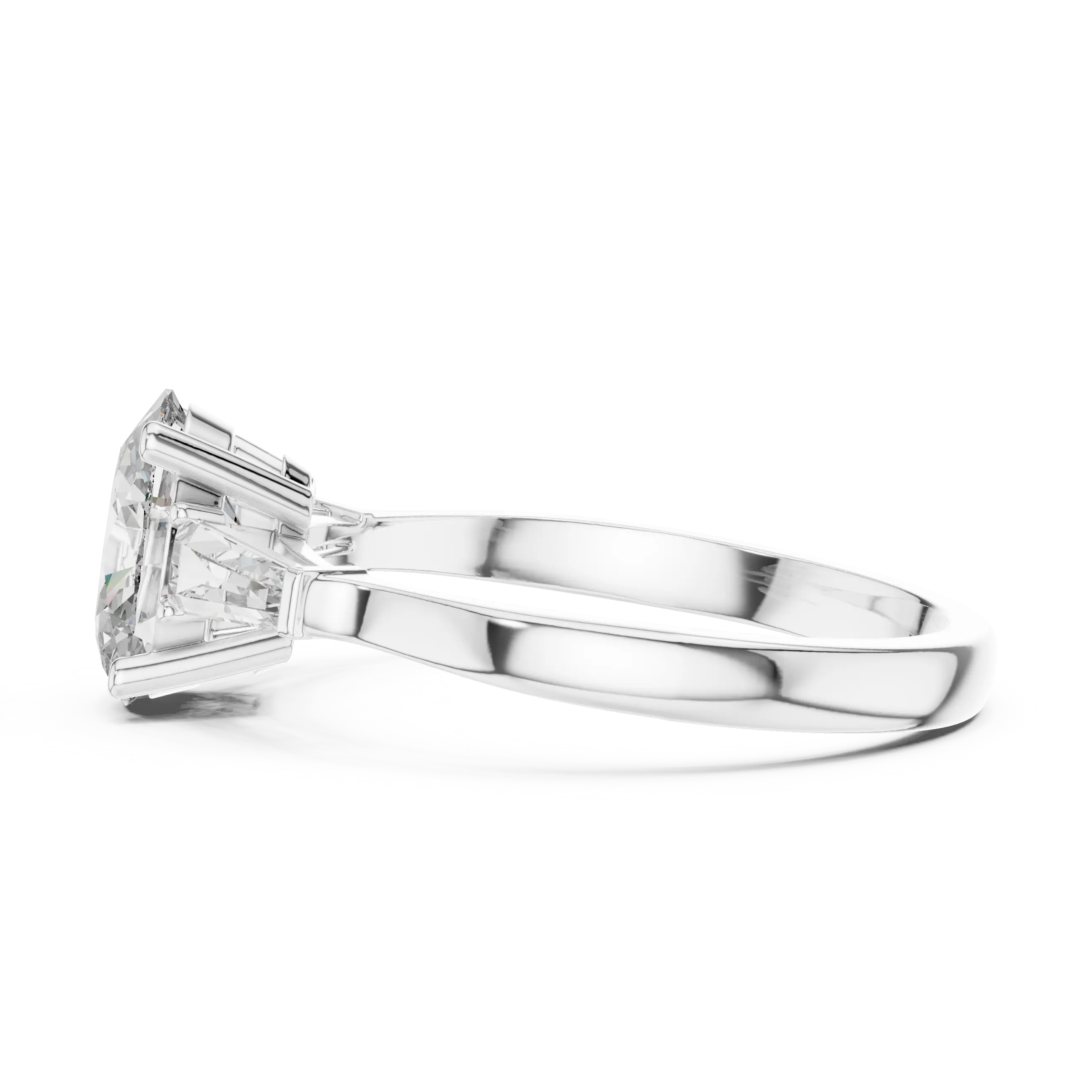 MJR082 - Oval Center Three Stone Ring with Tapered Baguettes