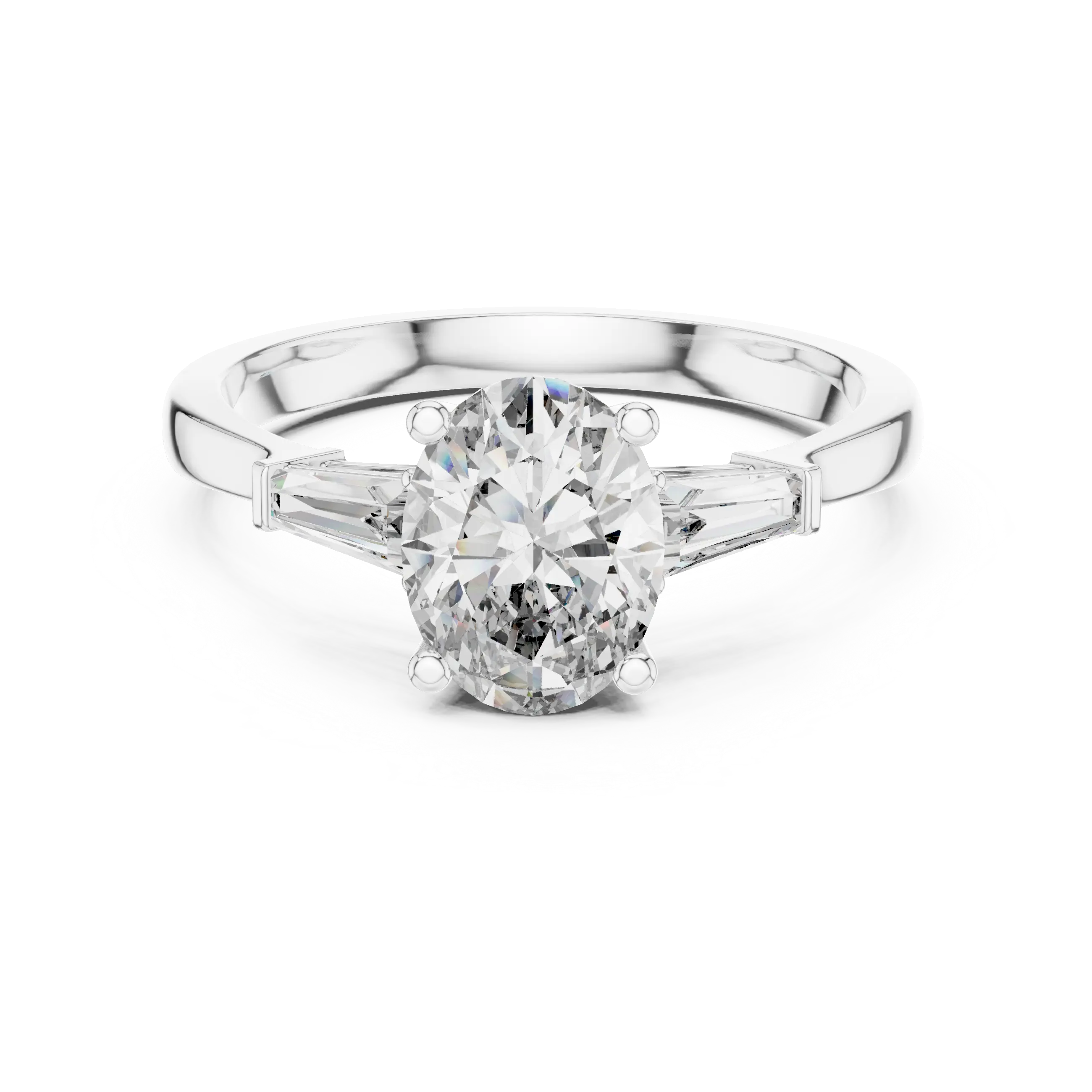 MJR082 - Oval Center Three Stone Ring with Tapered Baguettes