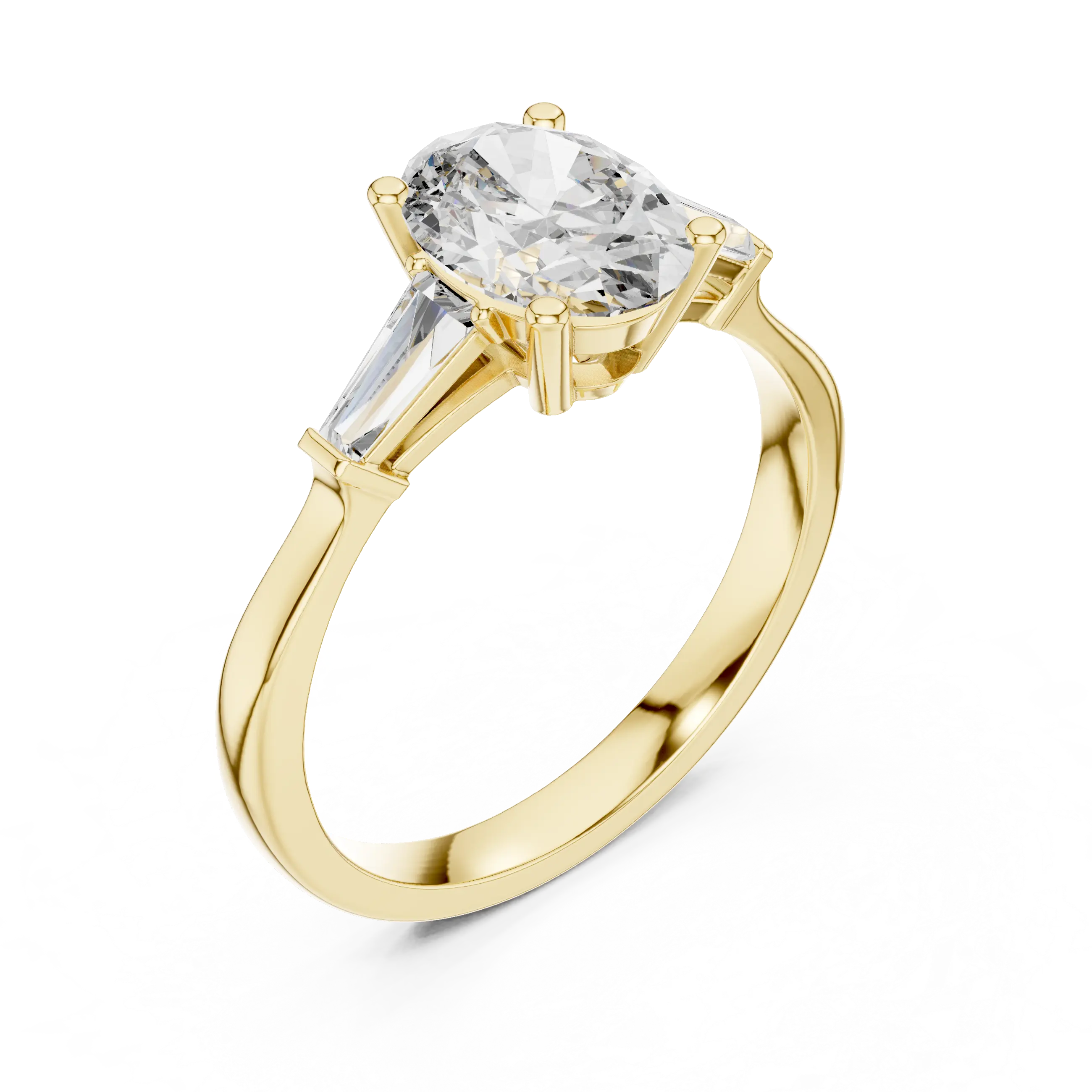 MJR082 - Oval Center Three Stone Ring with Tapered Baguettes