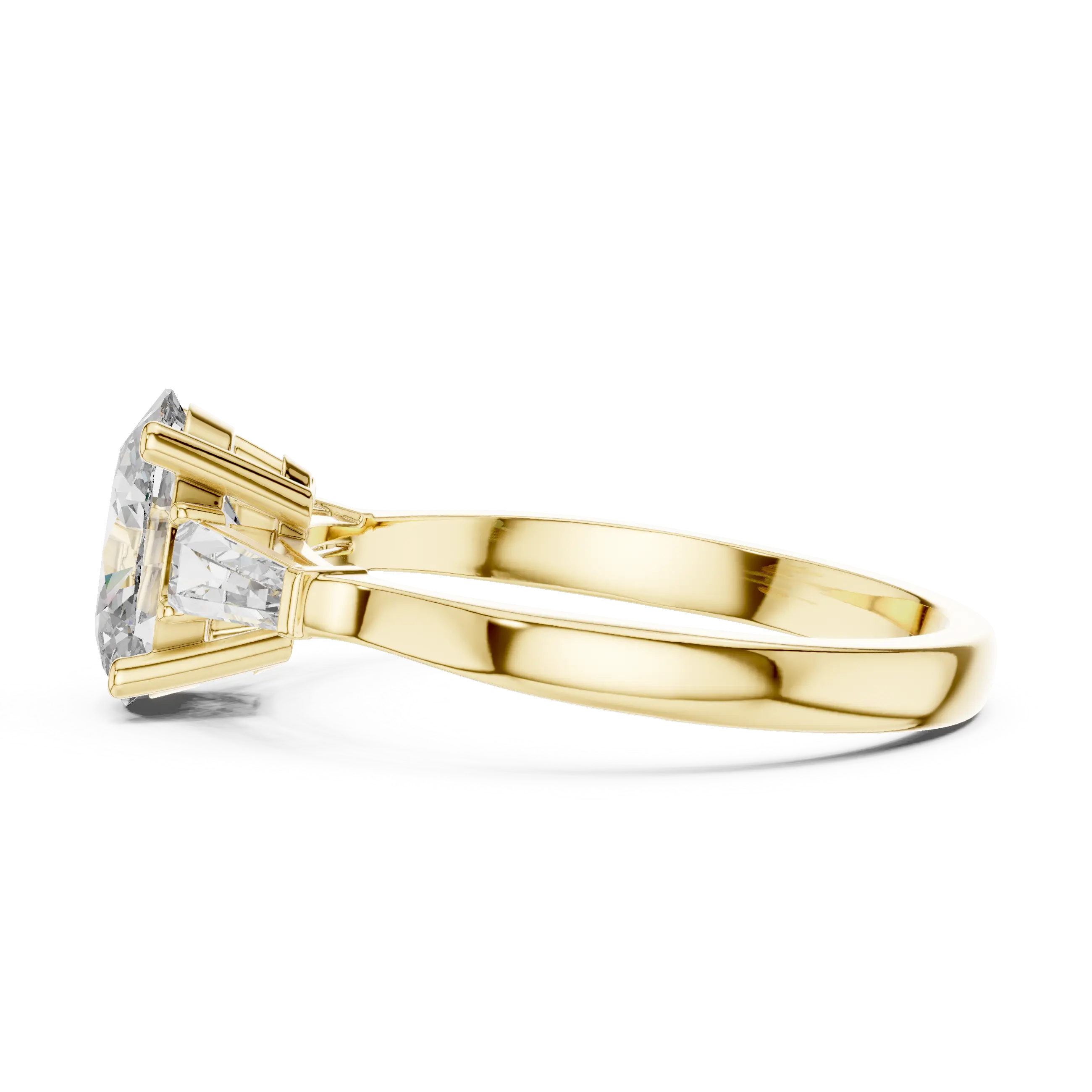 MJR082 - Oval Center Three Stone Ring with Tapered Baguettes