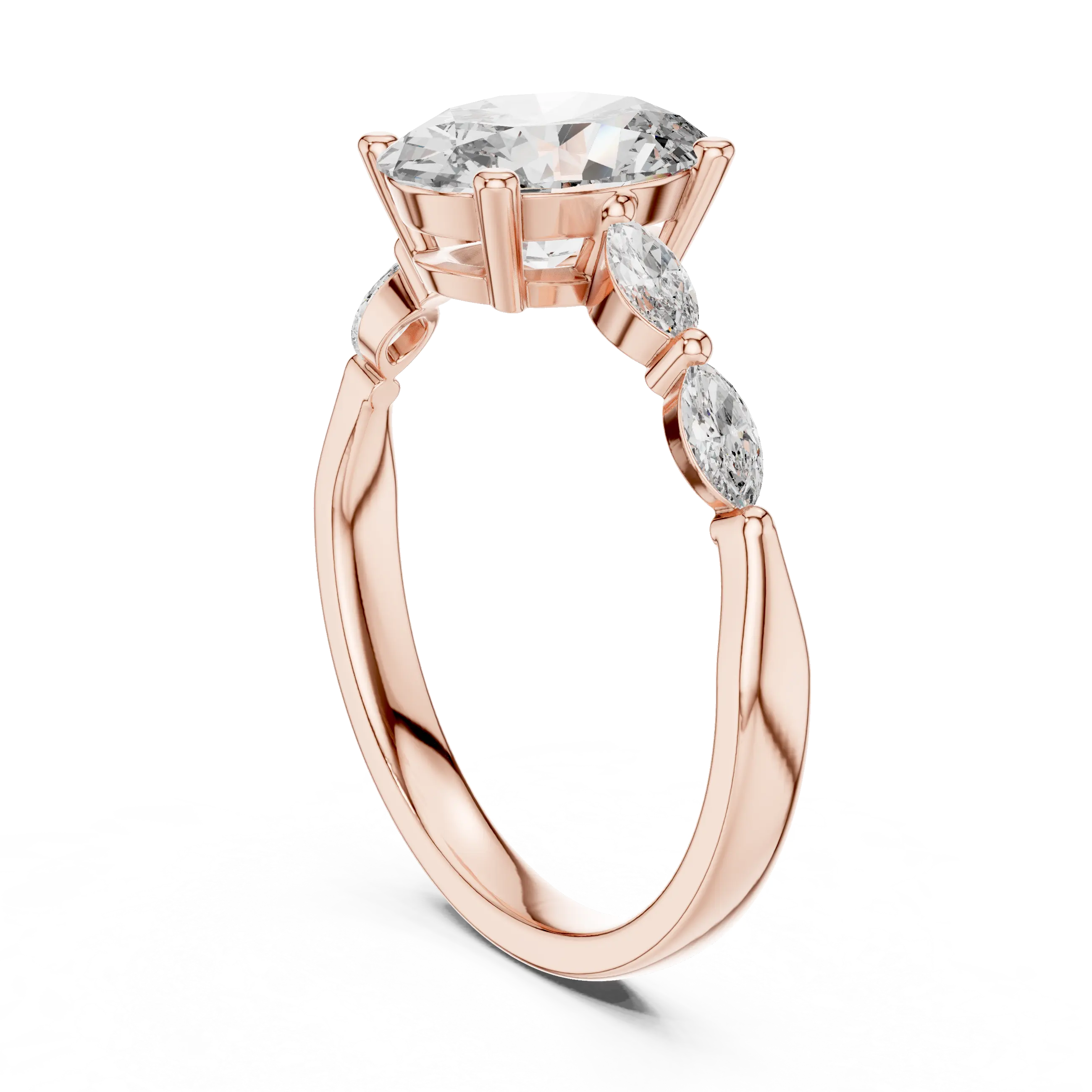 MJR083 - Marquise Beaded Side Accent Oval Solitaire Ring