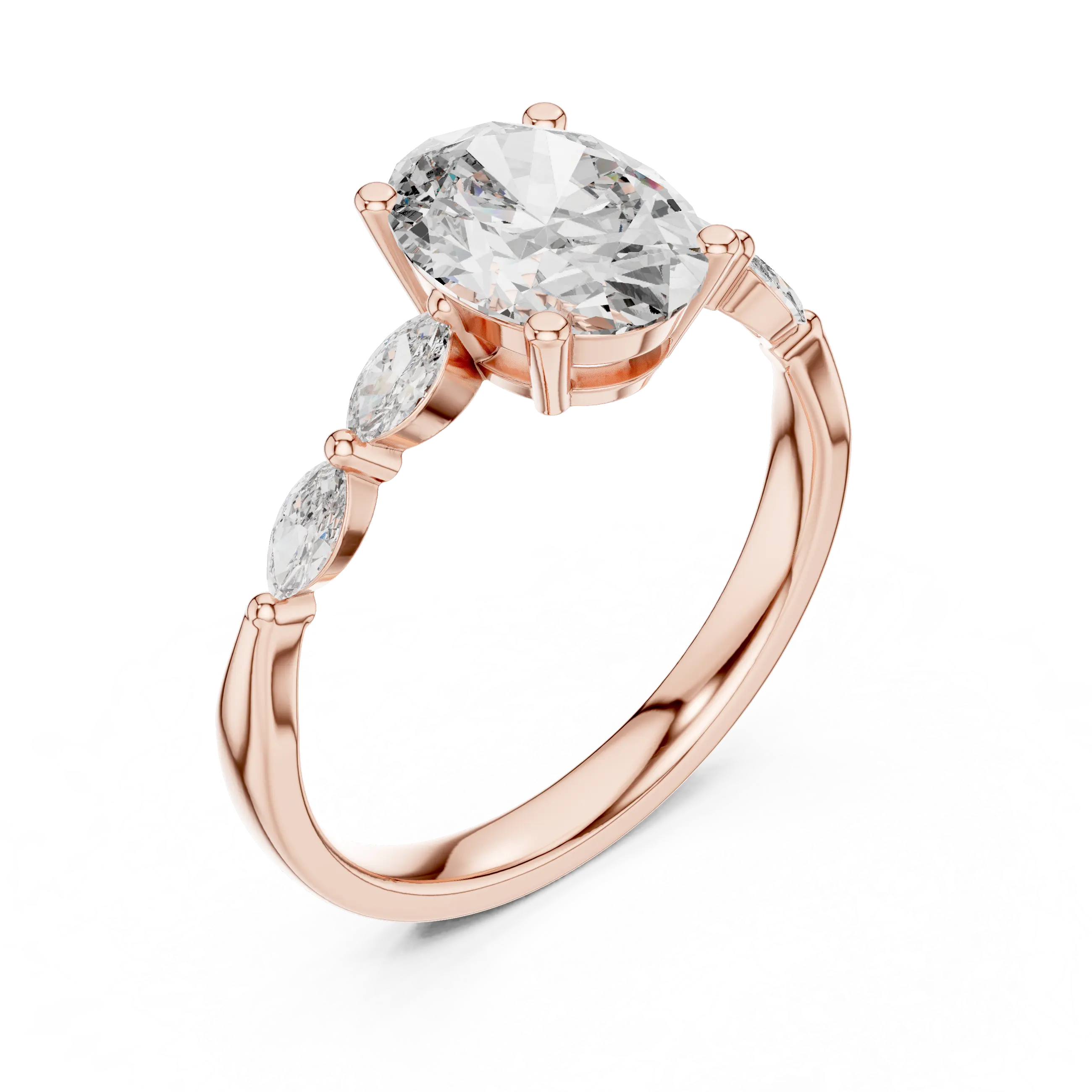 MJR083 - Marquise Beaded Side Accent Oval Solitaire Ring