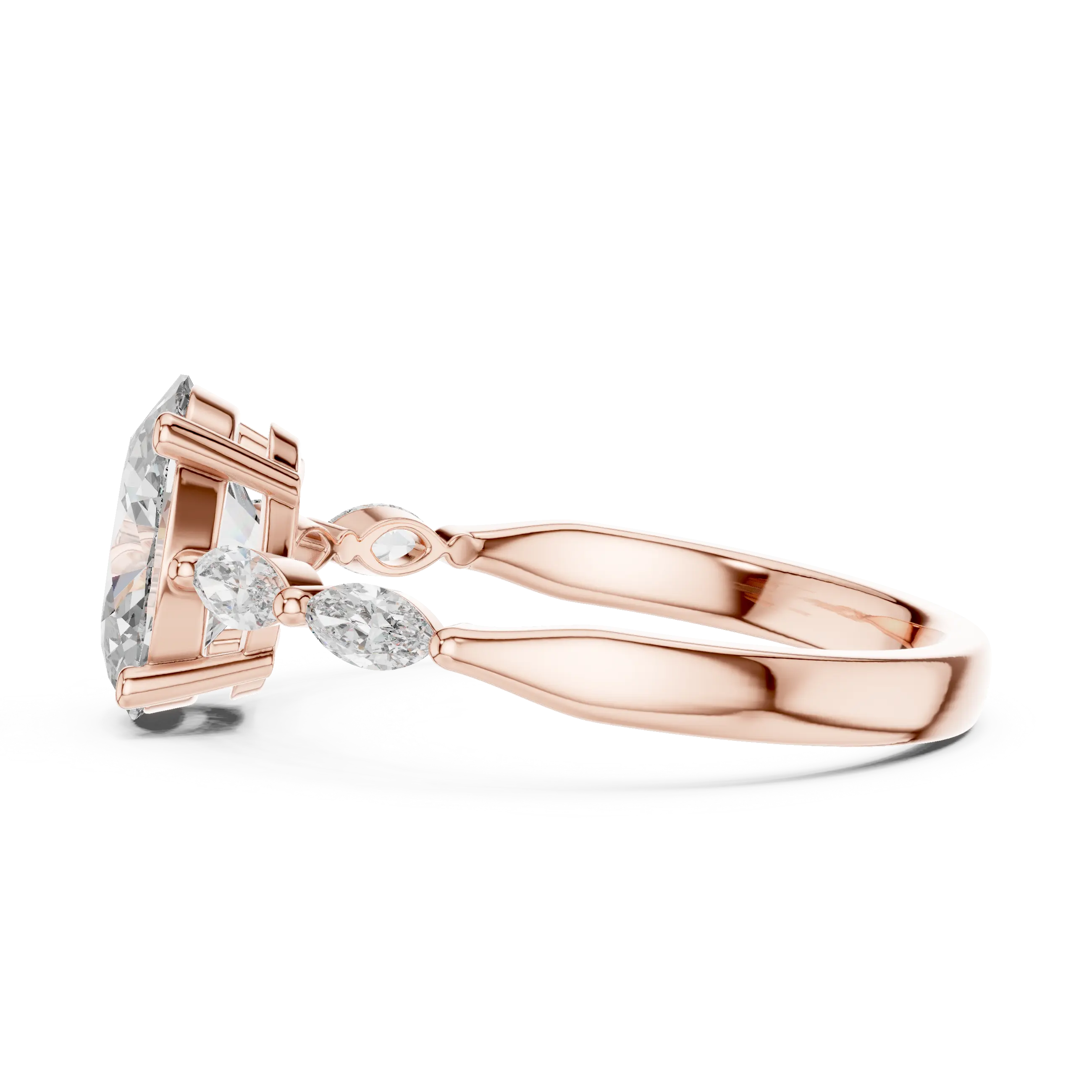 MJR083 - Marquise Beaded Side Accent Oval Solitaire Ring
