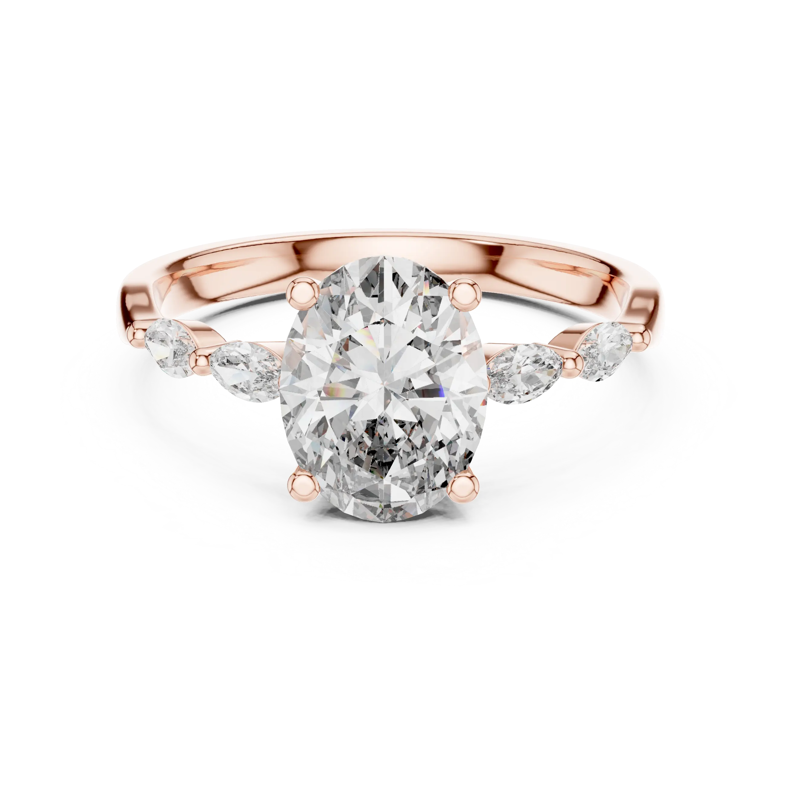 MJR083 - Marquise Beaded Side Accent Oval Solitaire Ring