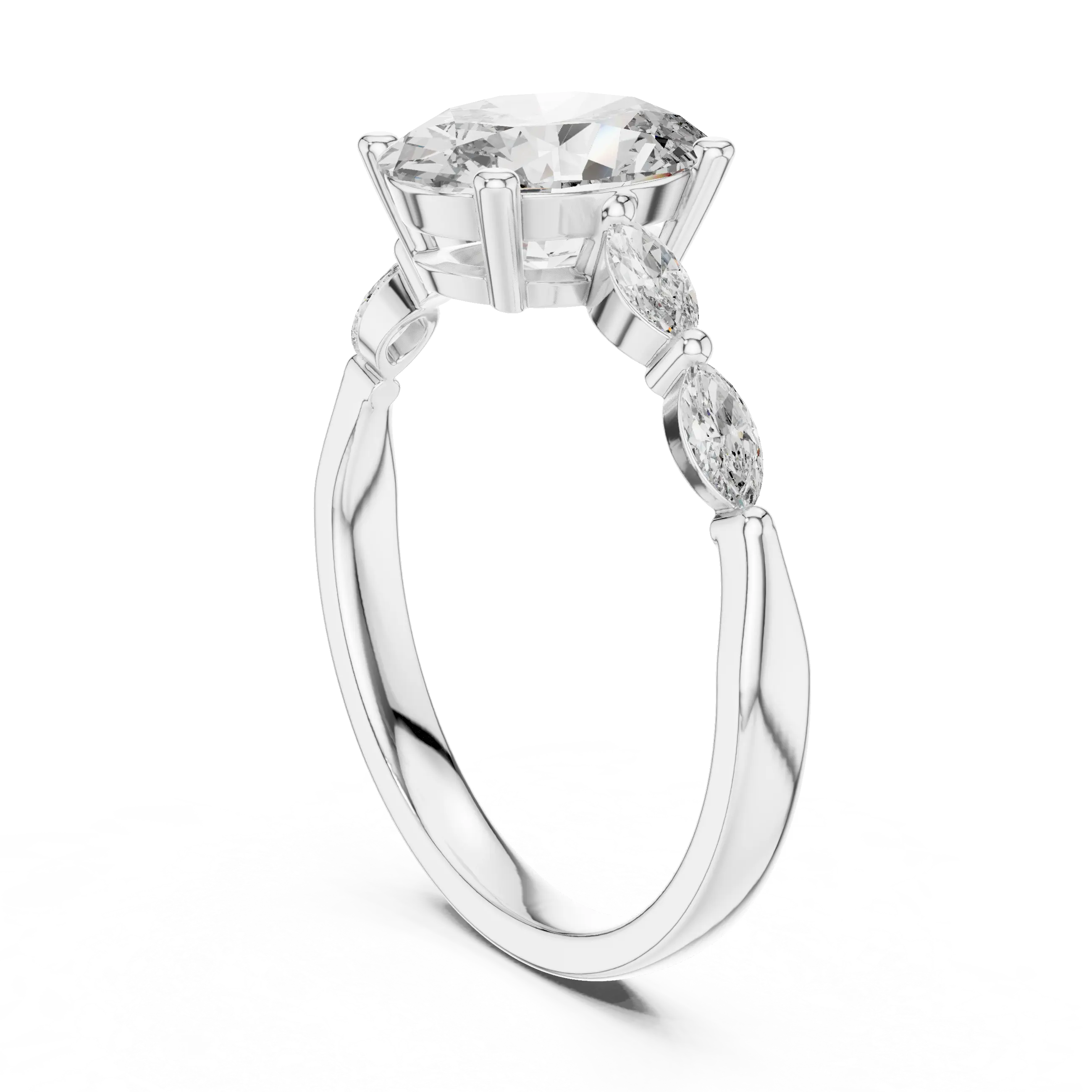 MJR083 - Marquise Beaded Side Accent Oval Solitaire Ring