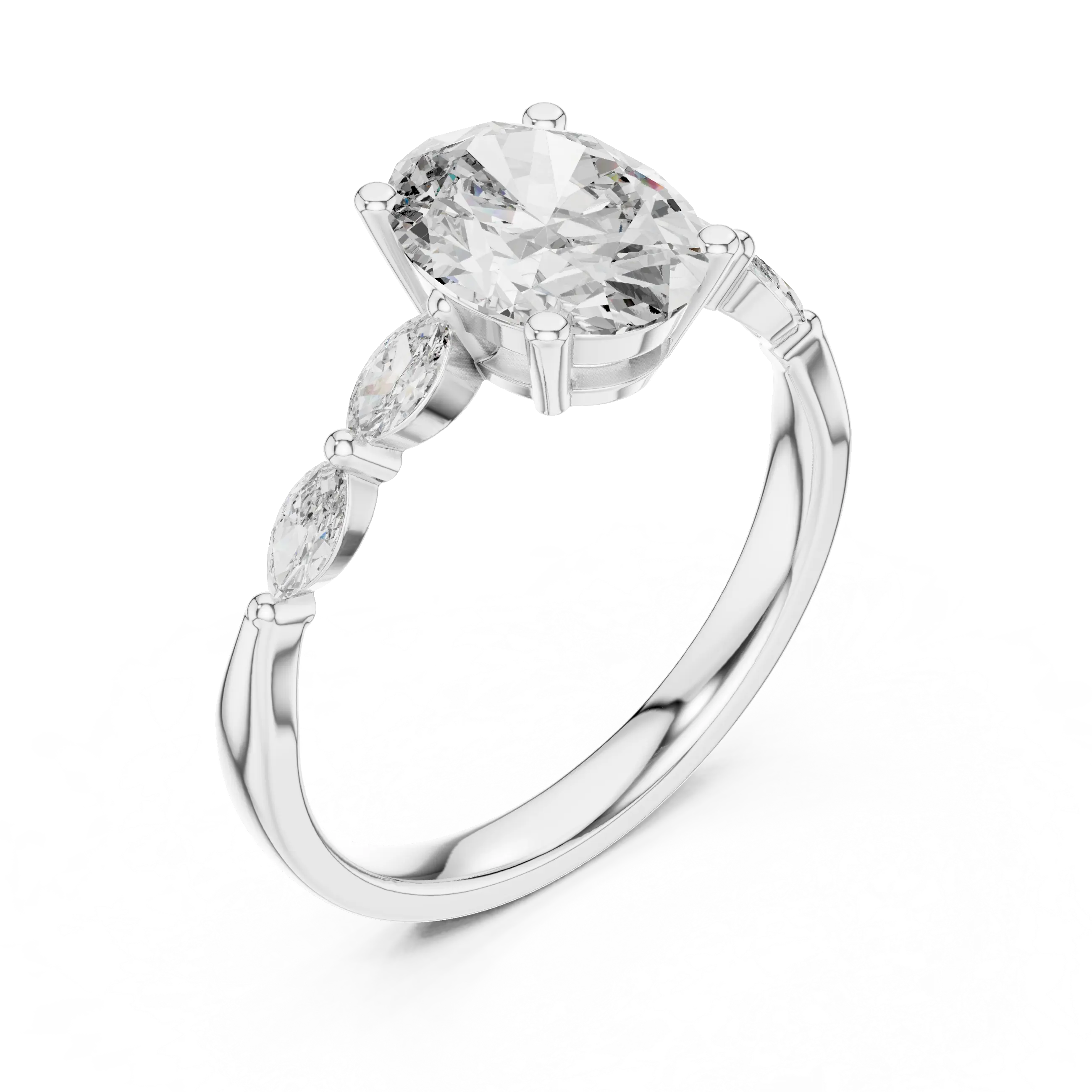 MJR083 - Marquise Beaded Side Accent Oval Solitaire Ring