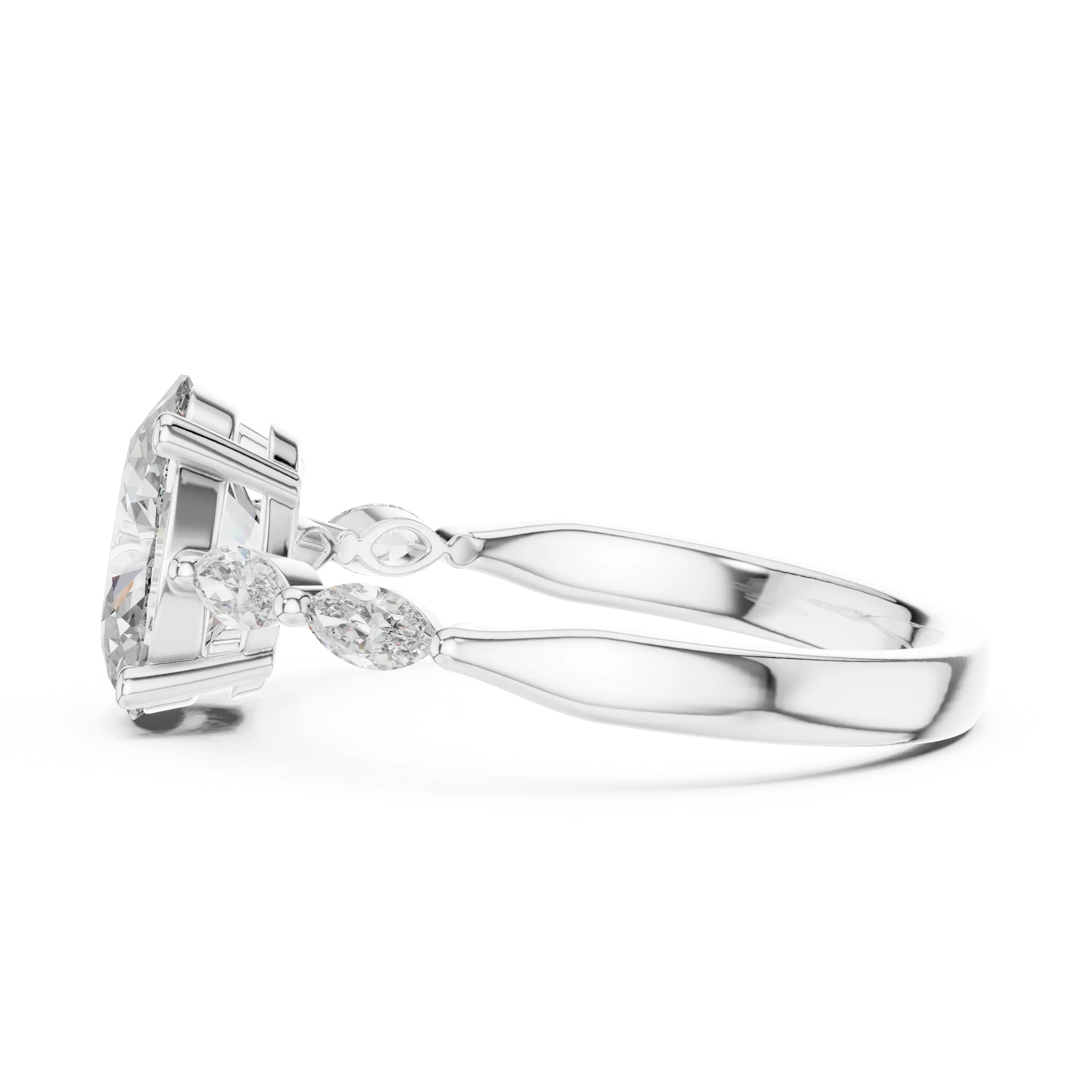 MJR083 - Marquise Beaded Side Accent Oval Solitaire Ring