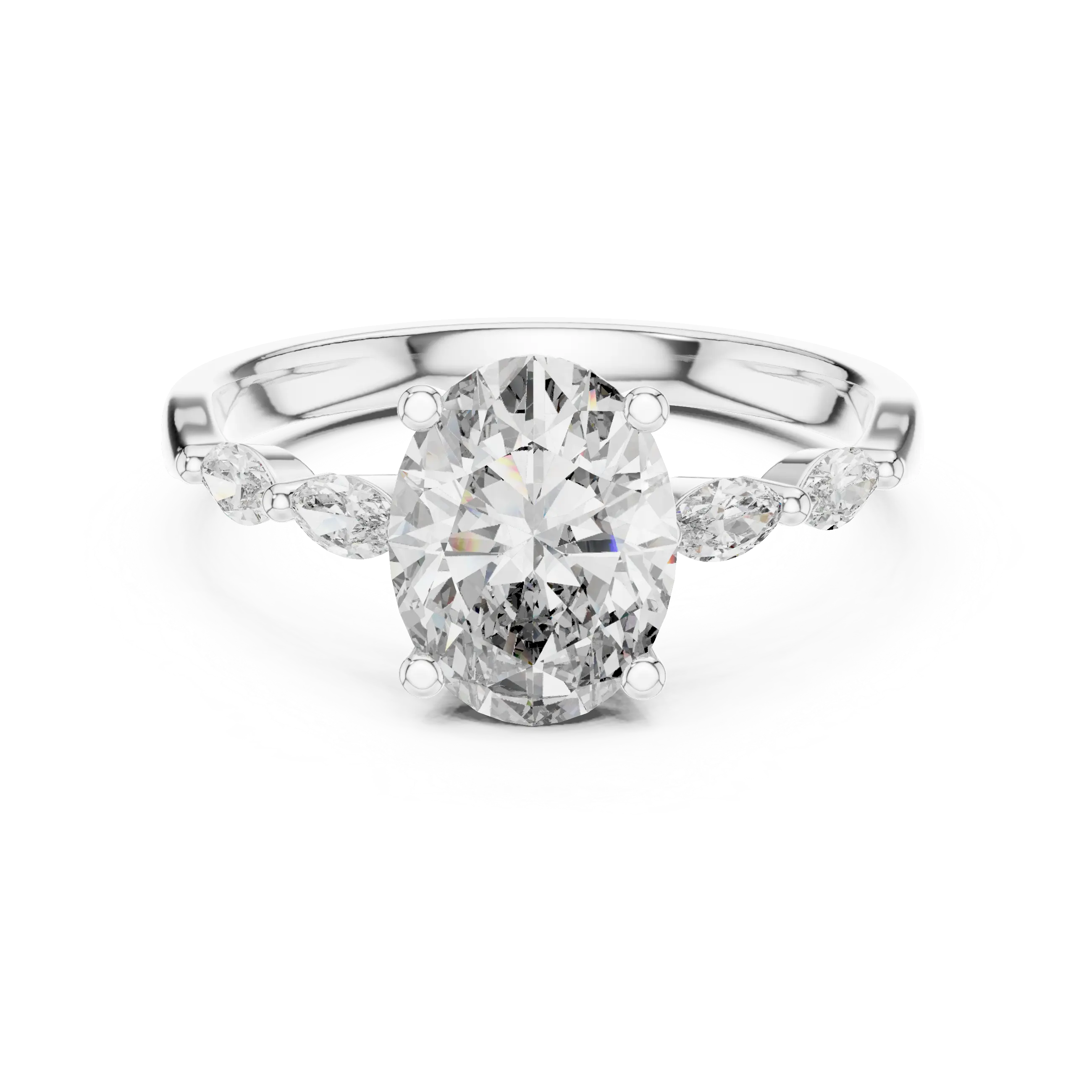 MJR083 - Marquise Beaded Side Accent Oval Solitaire Ring
