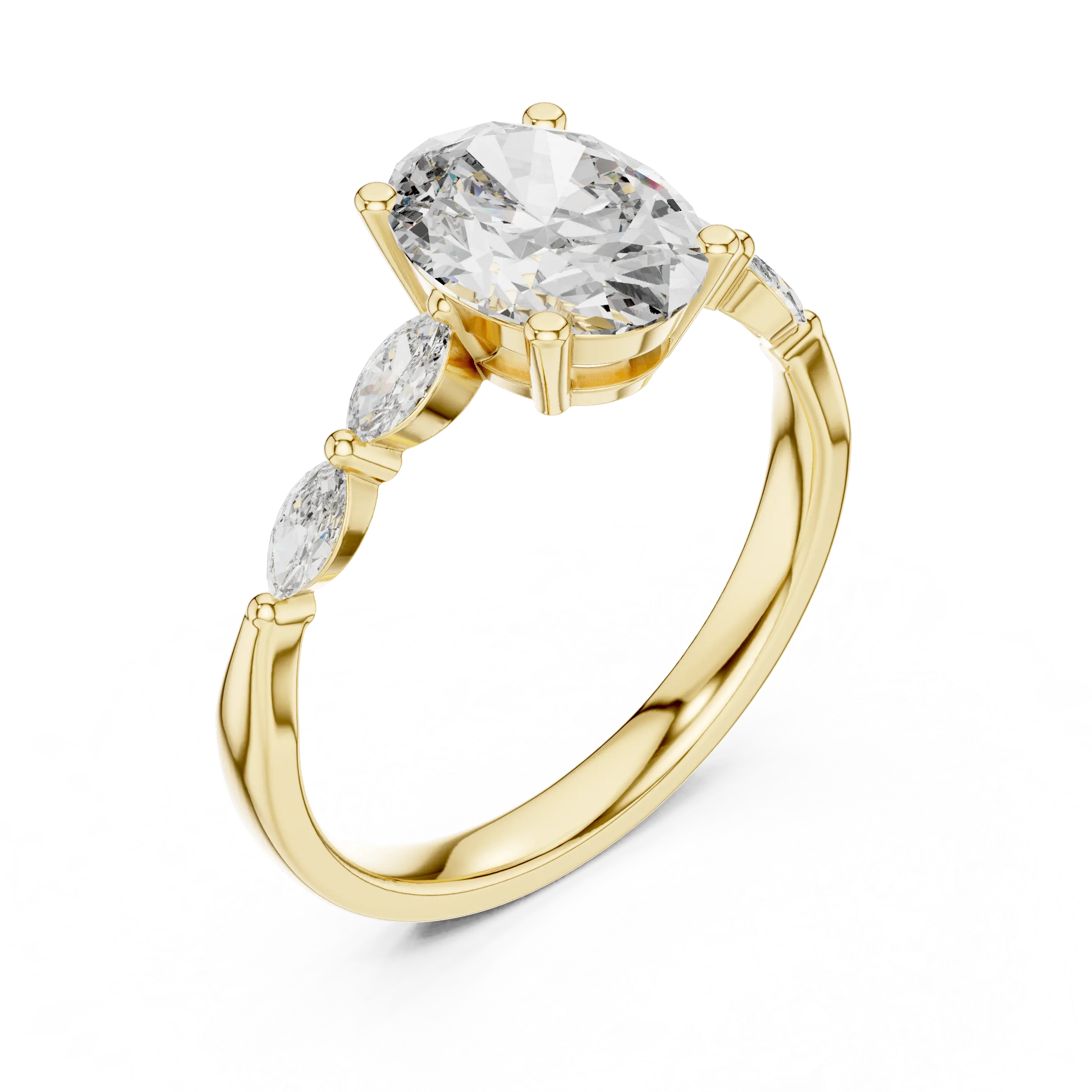 MJR083 - Marquise Beaded Side Accent Oval Solitaire Ring