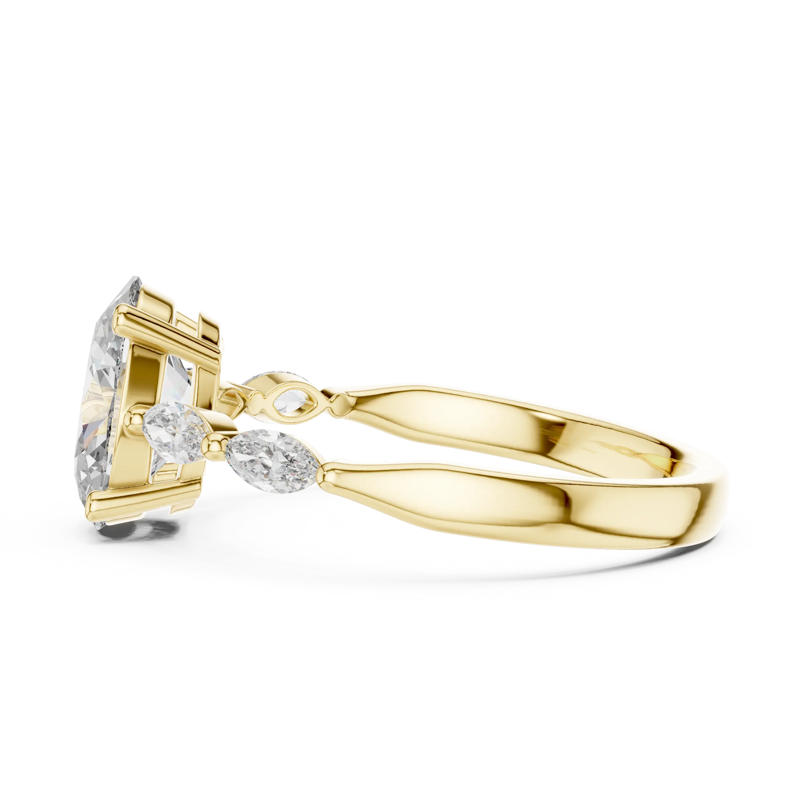MJR083 - Marquise Beaded Side Accent Oval Solitaire Ring