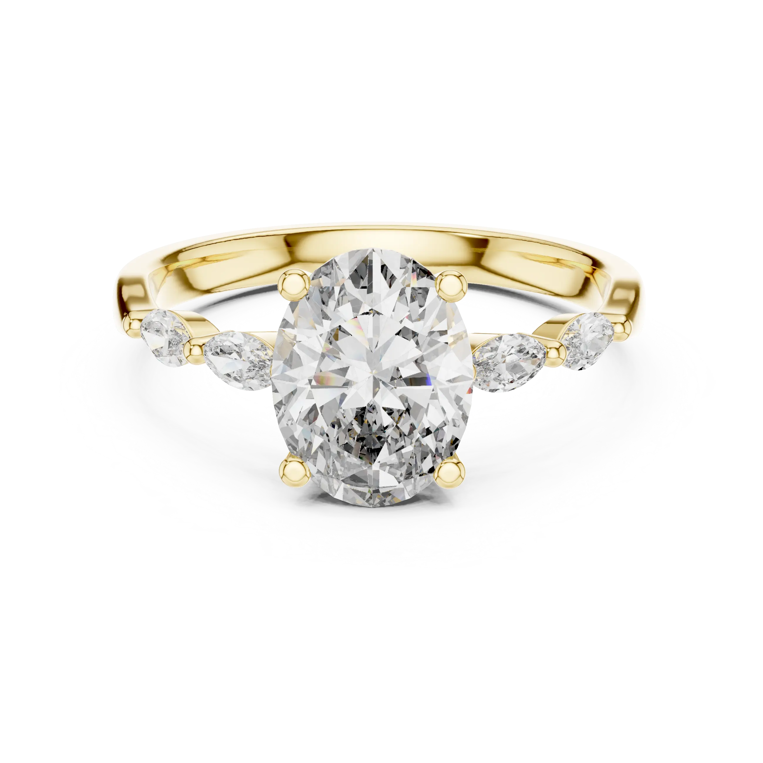 MJR083 - Marquise Beaded Side Accent Oval Solitaire Ring