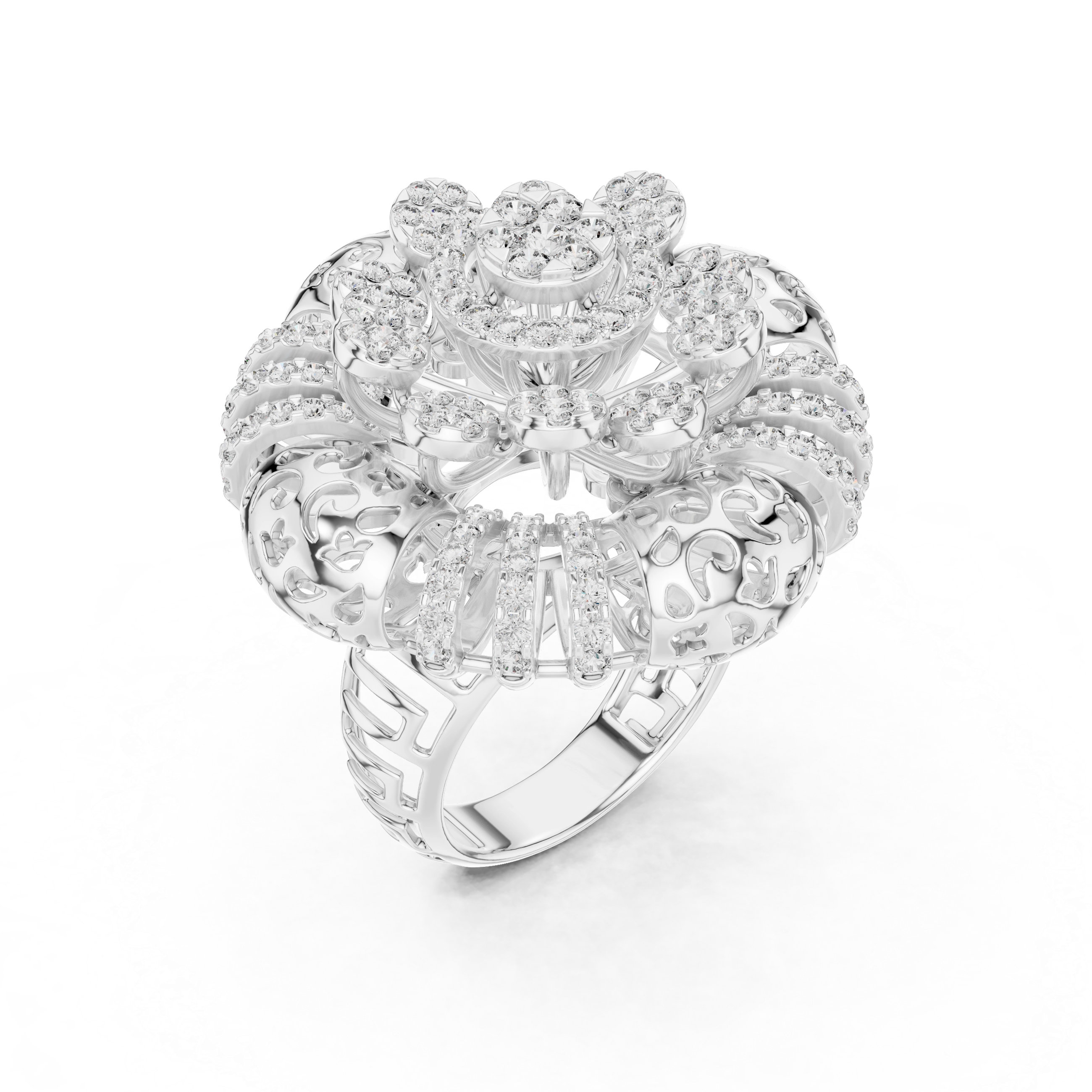 MJAR002 - Floral Textured Round Medallion Ring