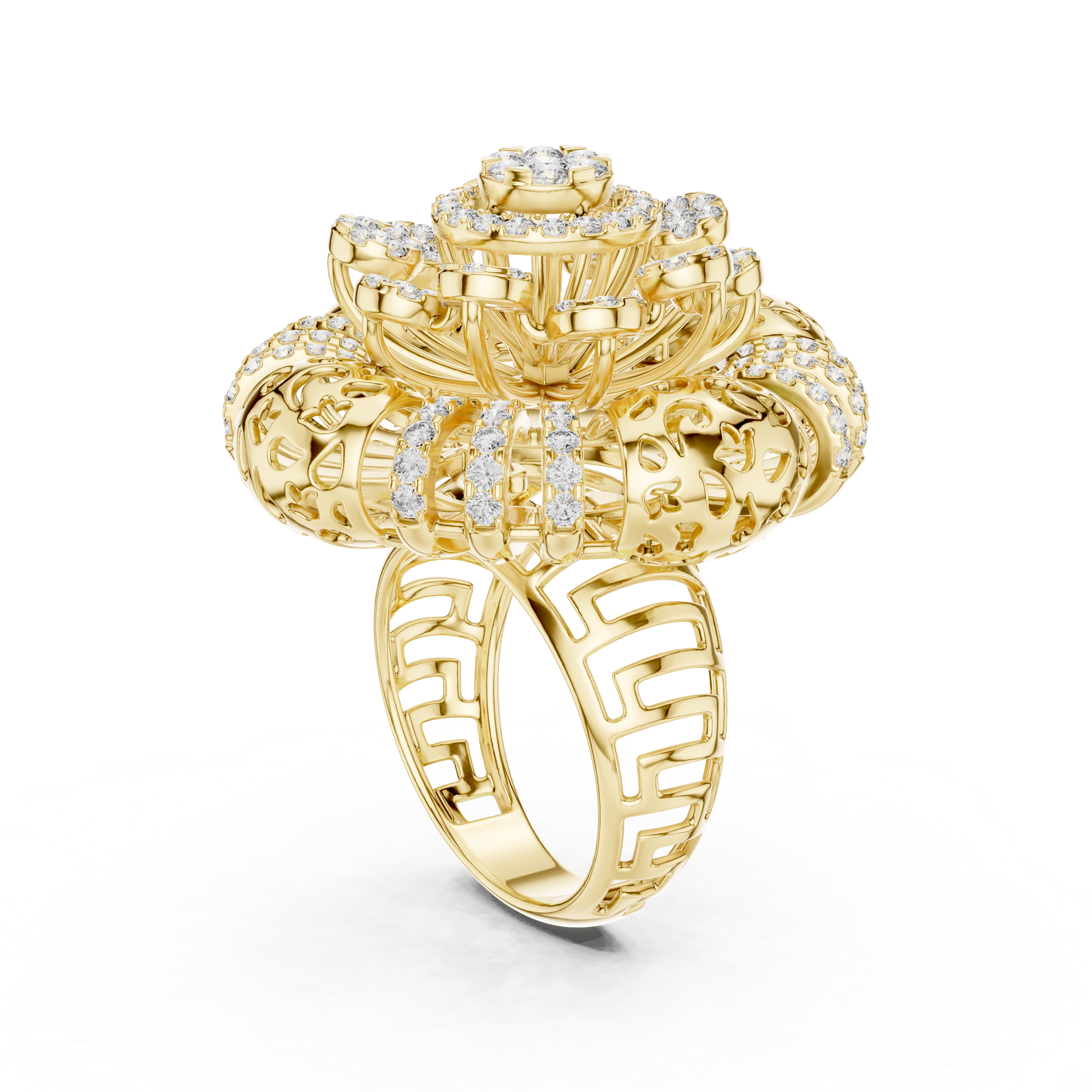 MJAR002 - Floral Textured Round Medallion Ring