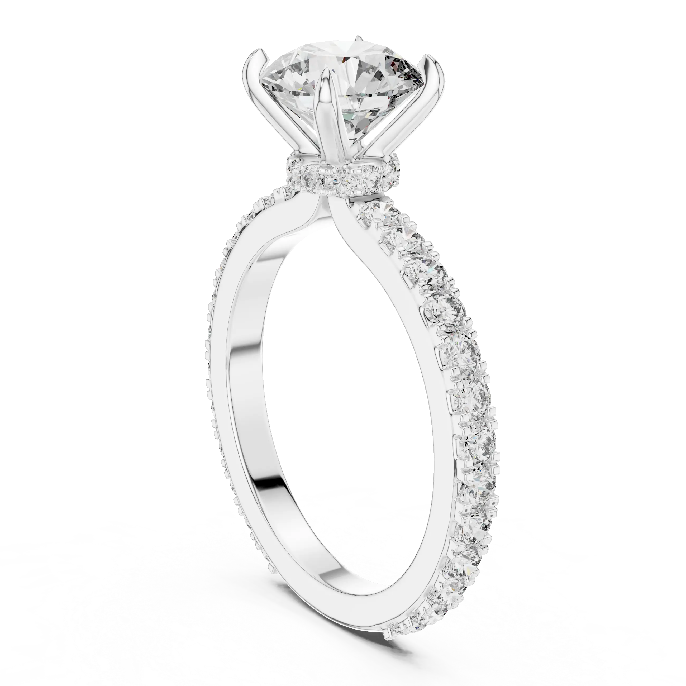 MJR052 - Elegant Bright Cut Under Halo Pavilion Ring