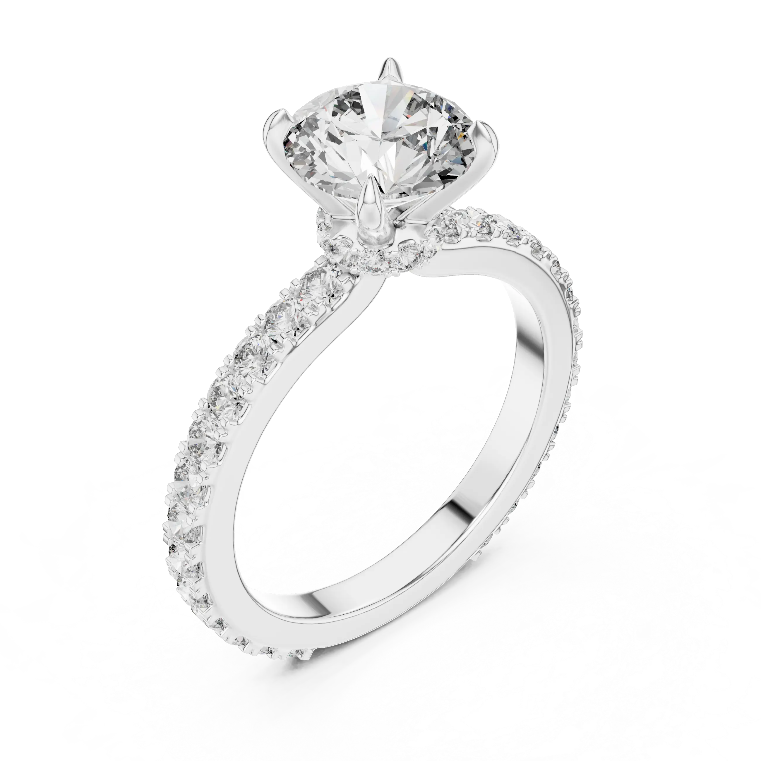 MJR052 - Elegant Bright Cut Under Halo Pavilion Ring