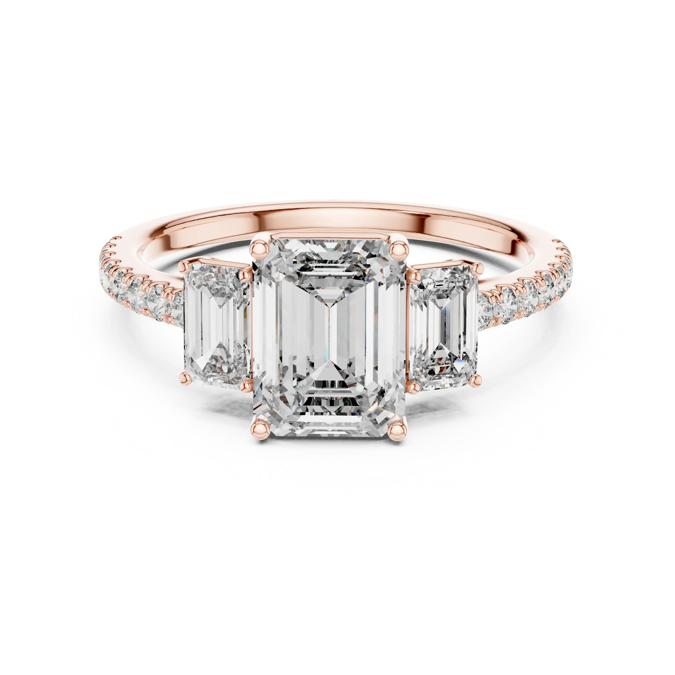 MJR053 - Emerald Cut High Sparkle French Set Three Stone Ring