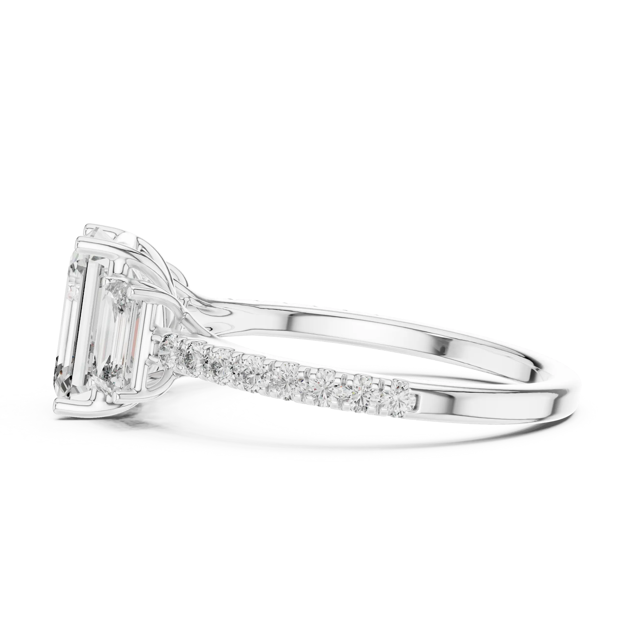 MJR053 - Emerald Cut High Sparkle French Set Three Stone Ring