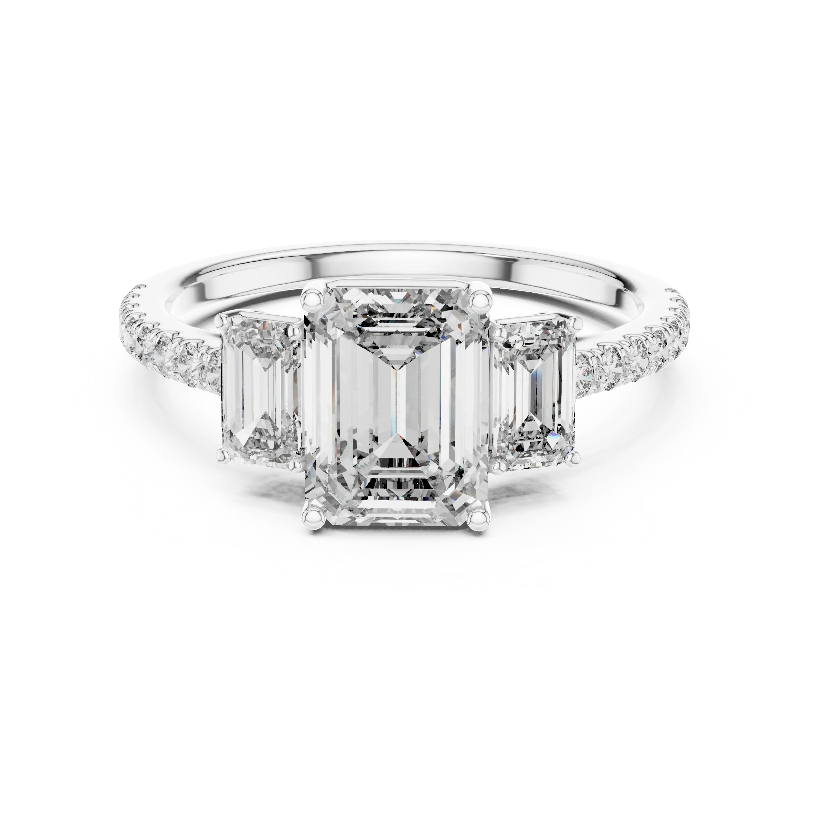 MJR053 - Emerald Cut High Sparkle French Set Three Stone Ring