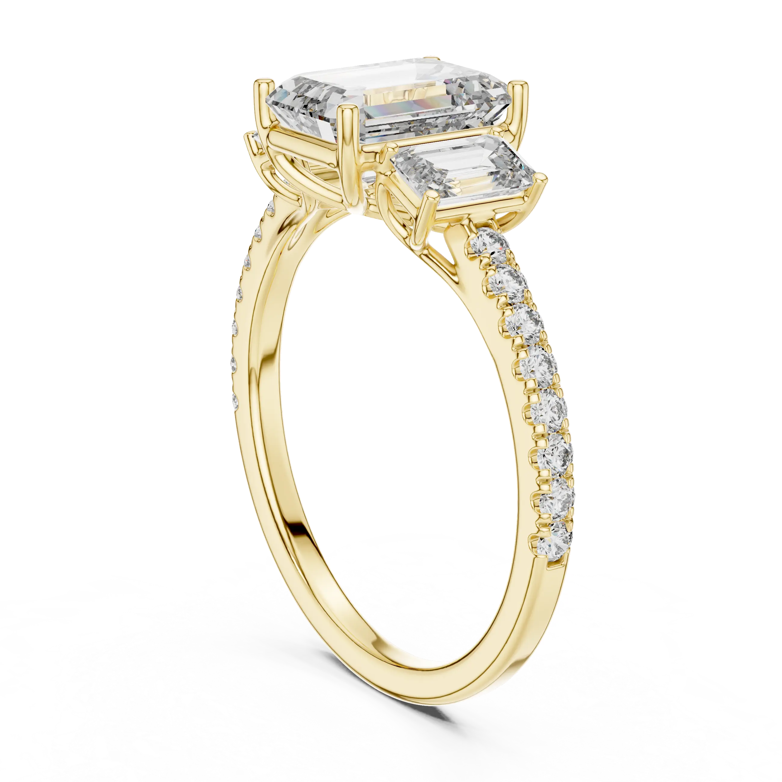 MJR053 - Emerald Cut High Sparkle French Set Three Stone Ring