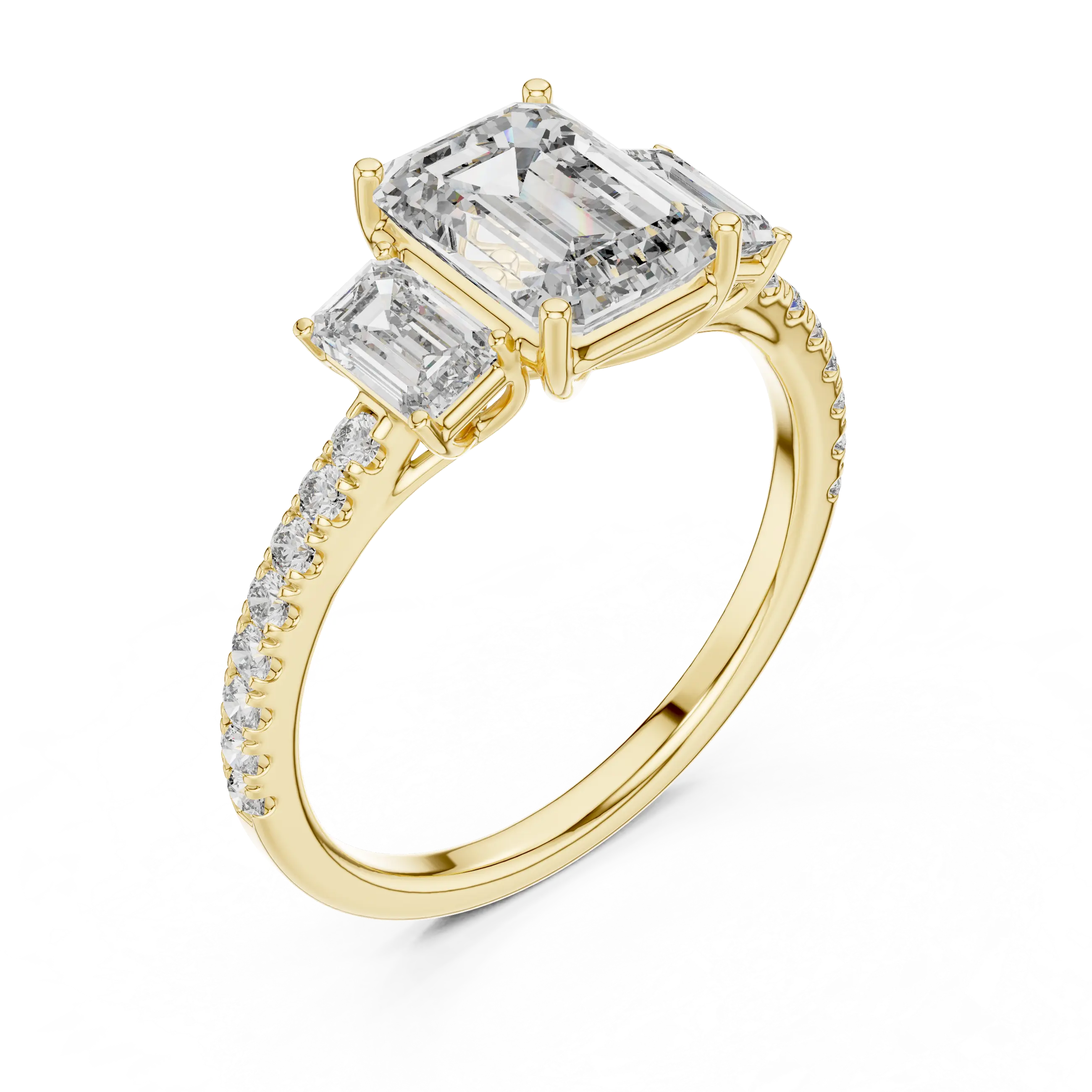 MJR053 - Emerald Cut High Sparkle French Set Three Stone Ring