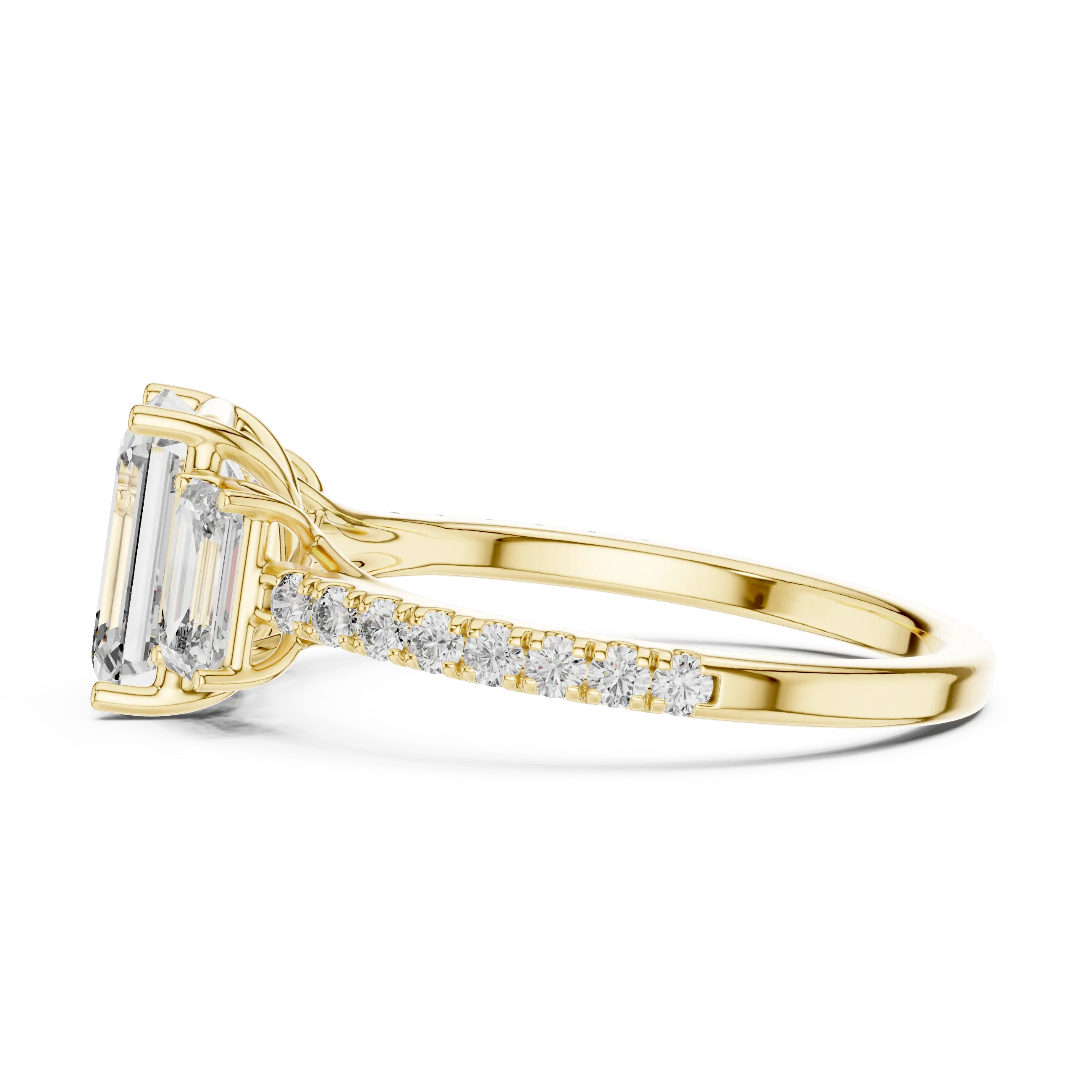 MJR053 - Emerald Cut High Sparkle French Set Three Stone Ring