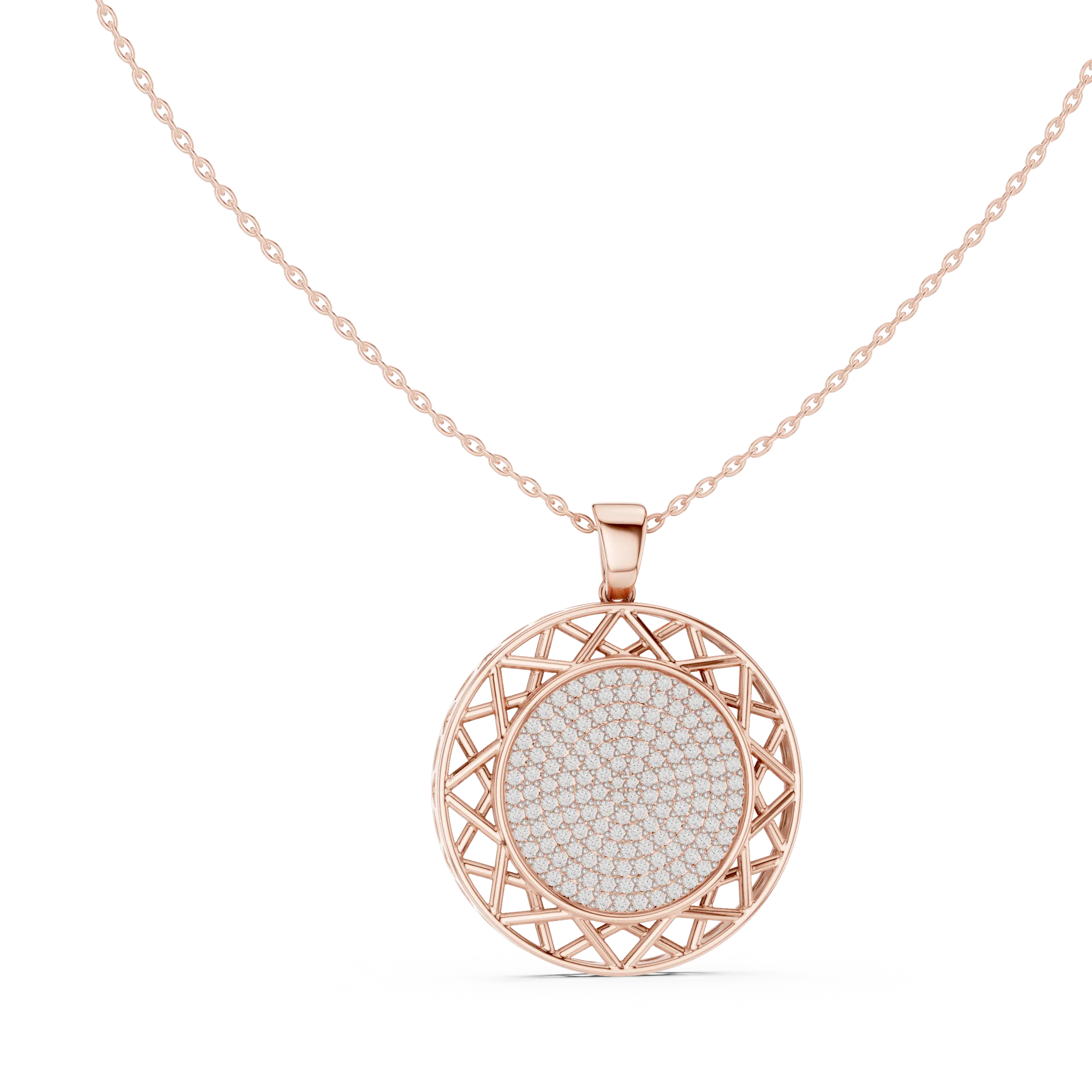 MJP28 - Lattice Halo Pavé Medallion Pendant