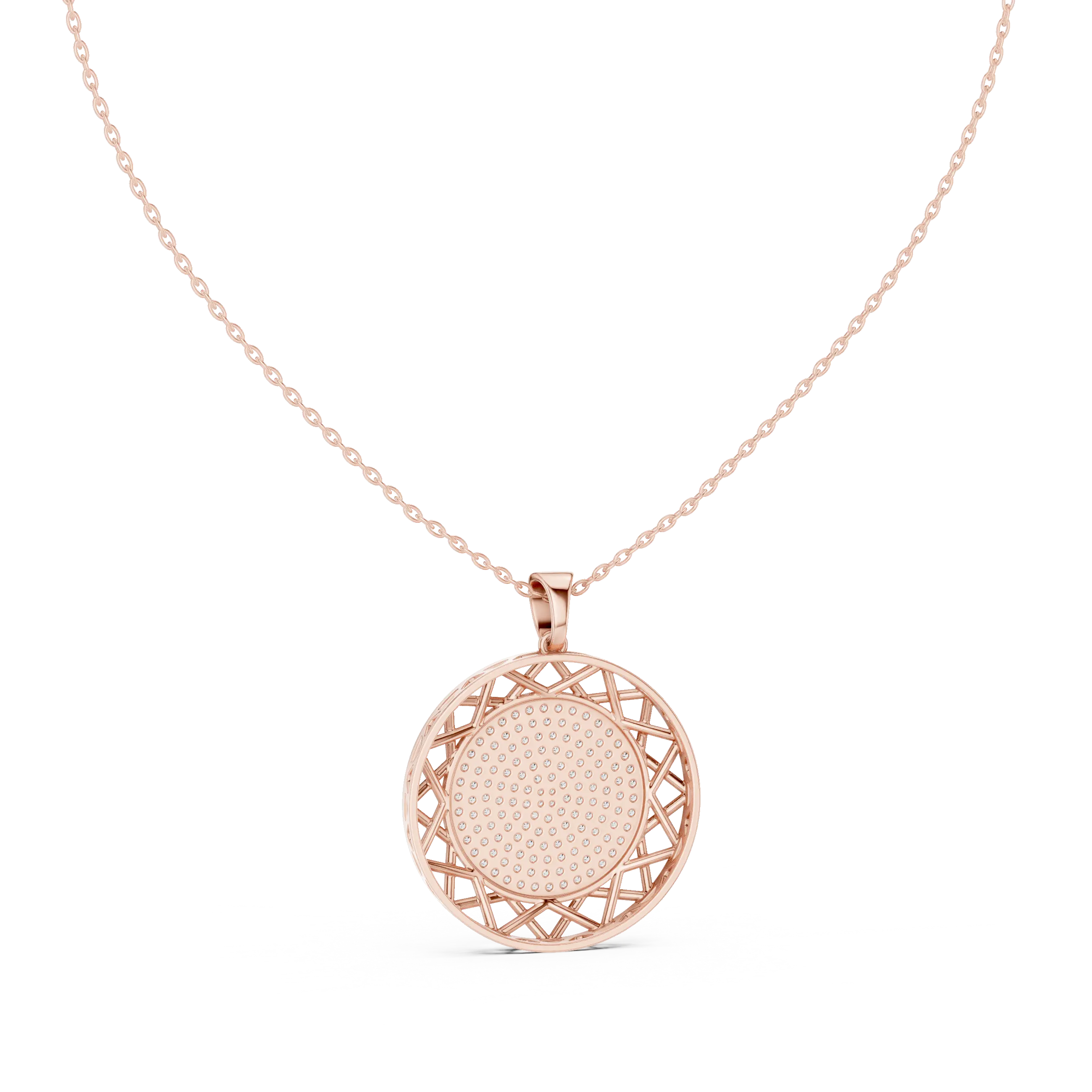 MJP28 - Lattice Halo Pavé Medallion Pendant