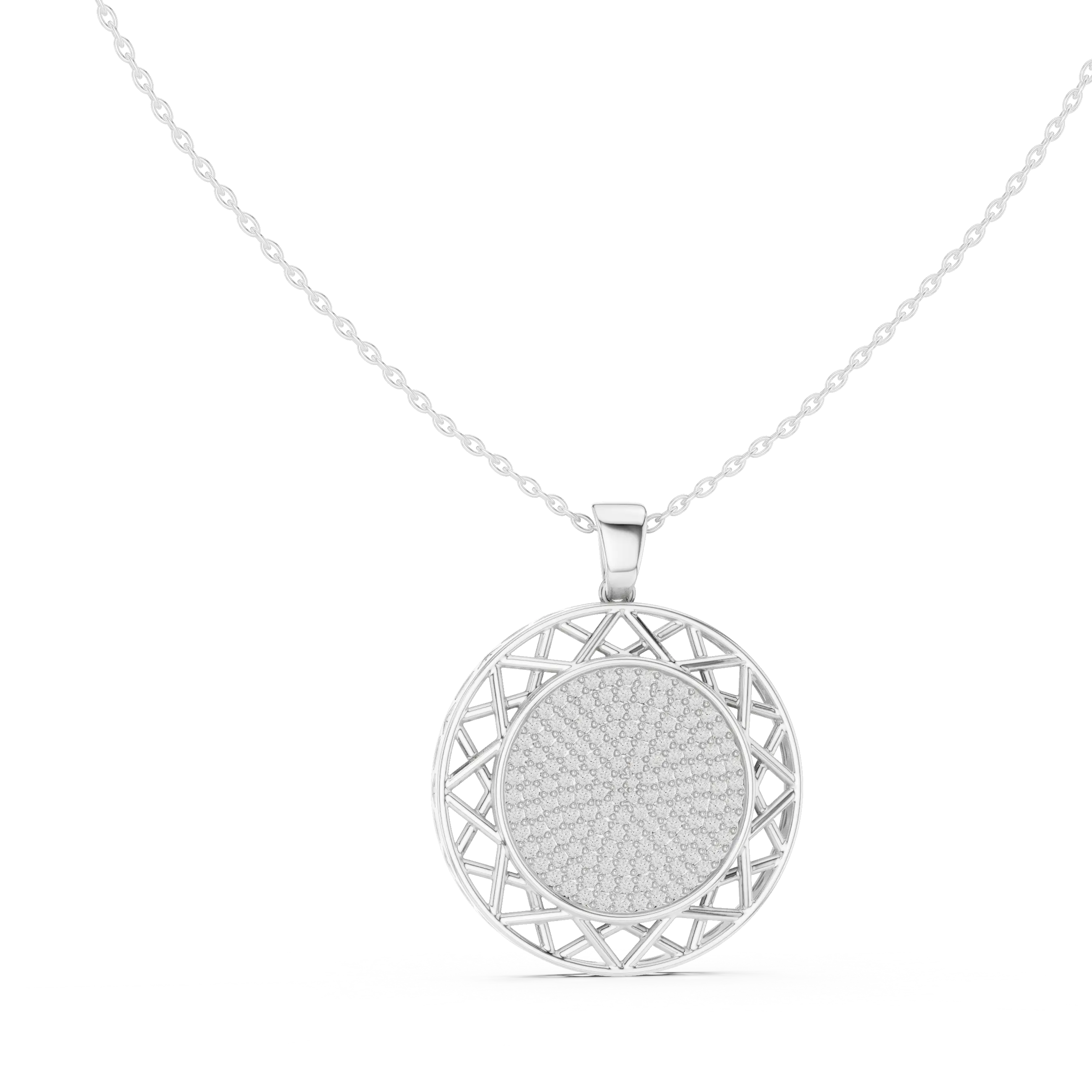 MJP28 - Lattice Halo Pavé Medallion Pendant