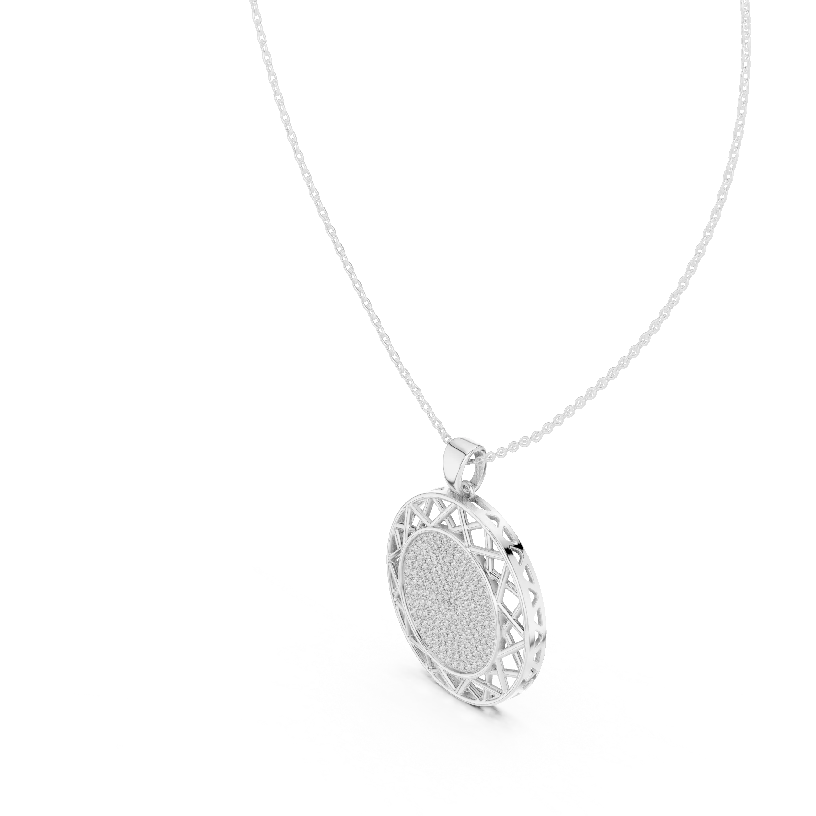 MJP28 - Lattice Halo Pavé Medallion Pendant