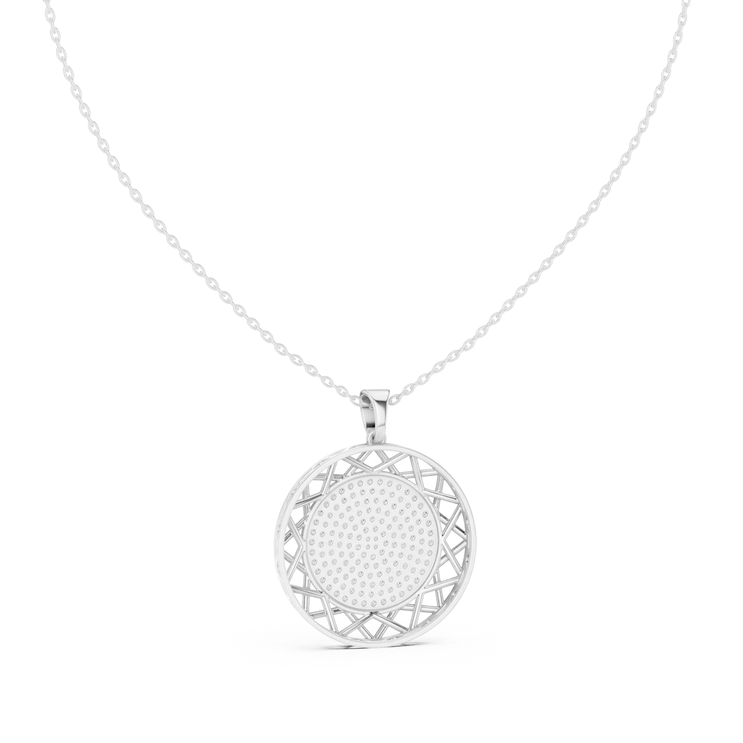 MJP28 - Lattice Halo Pavé Medallion Pendant