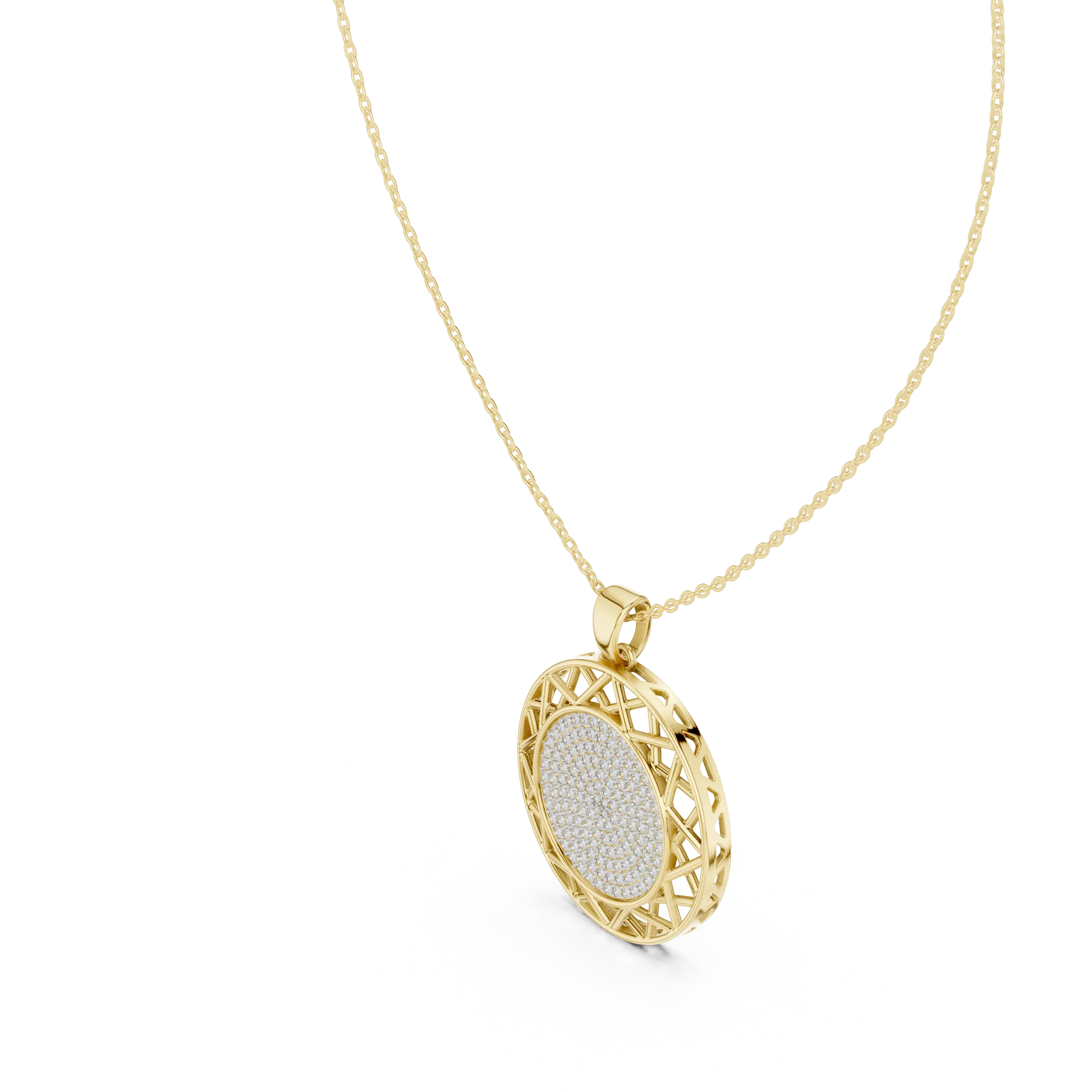MJP28 - Lattice Halo Pavé Medallion Pendant