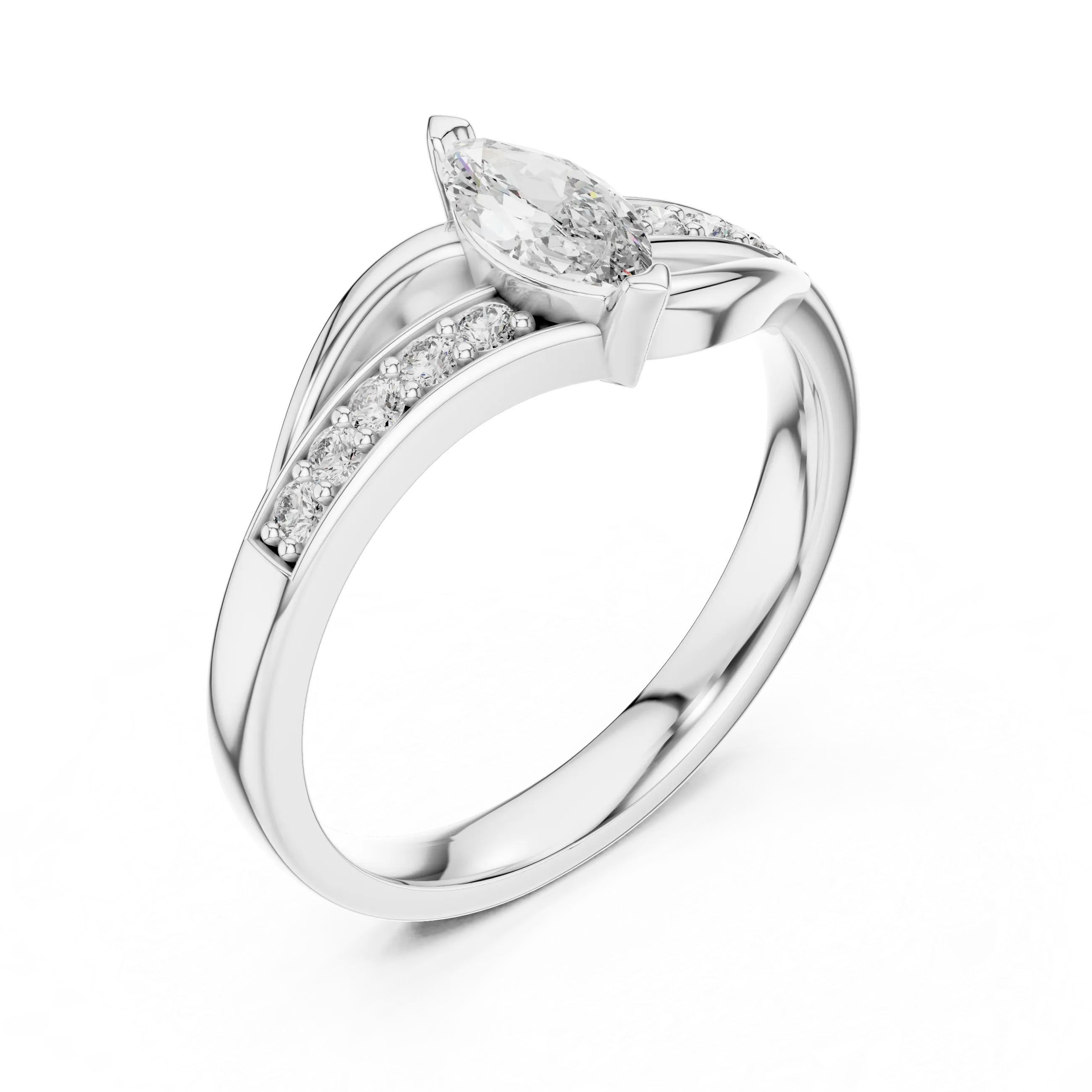 MJR056 - Marquise Cut Fluid Wave Split Shank Ring
