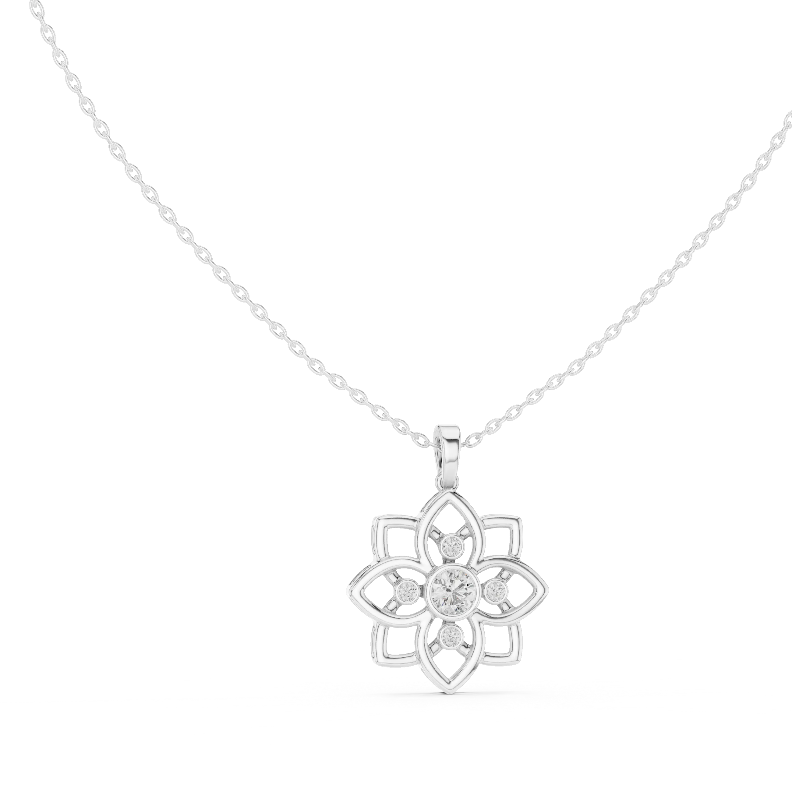 MJP29 - Openwork Lotus Blossom Diamond Pendant